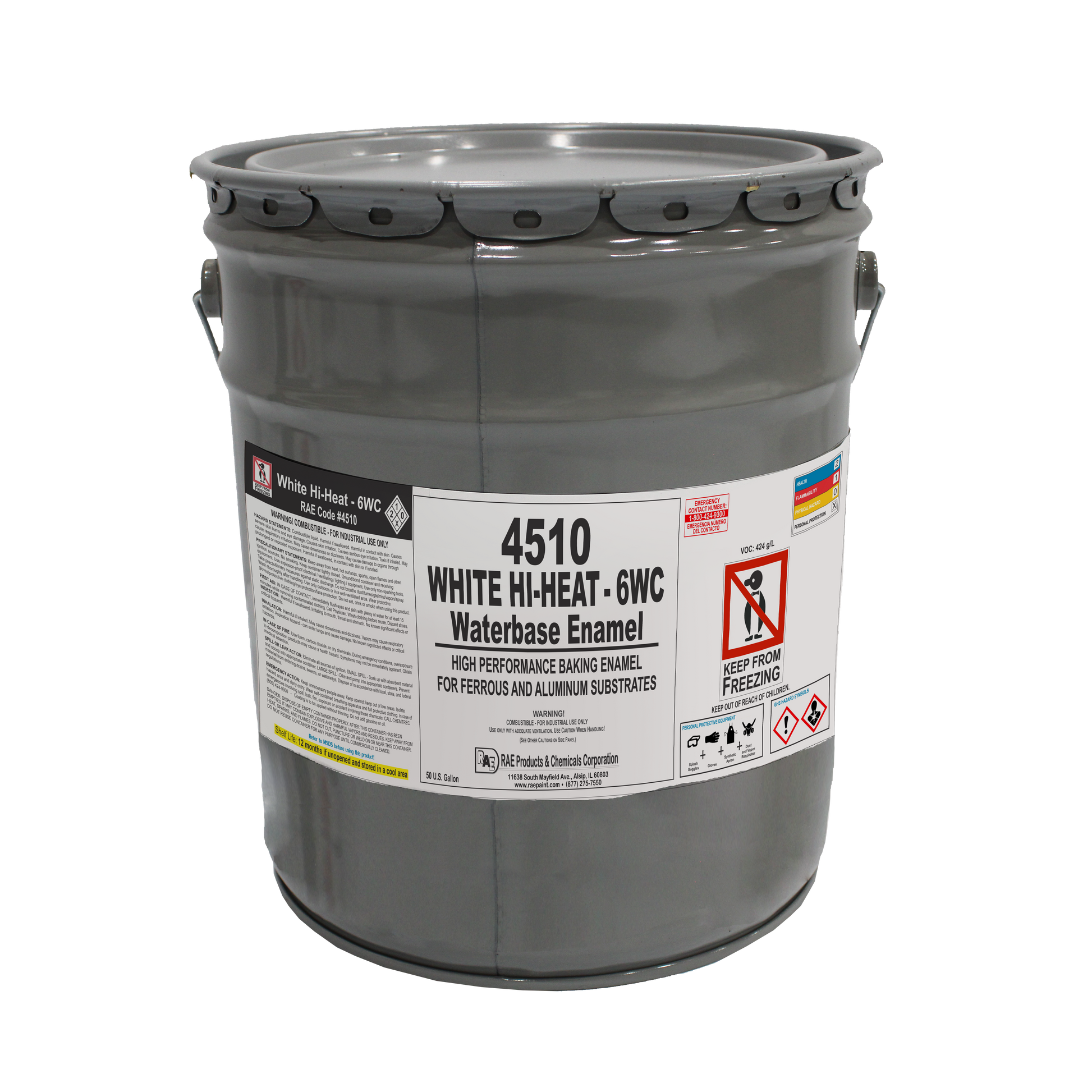 a drum of White Hi-Heat 6WC Waterbase Enamel Coating