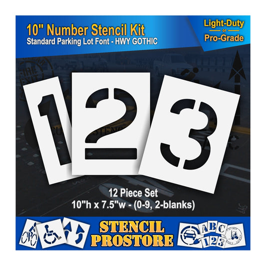 A stencil kit including the numbers 1, 2, and 3 , designed for use with paint for marking purposes.