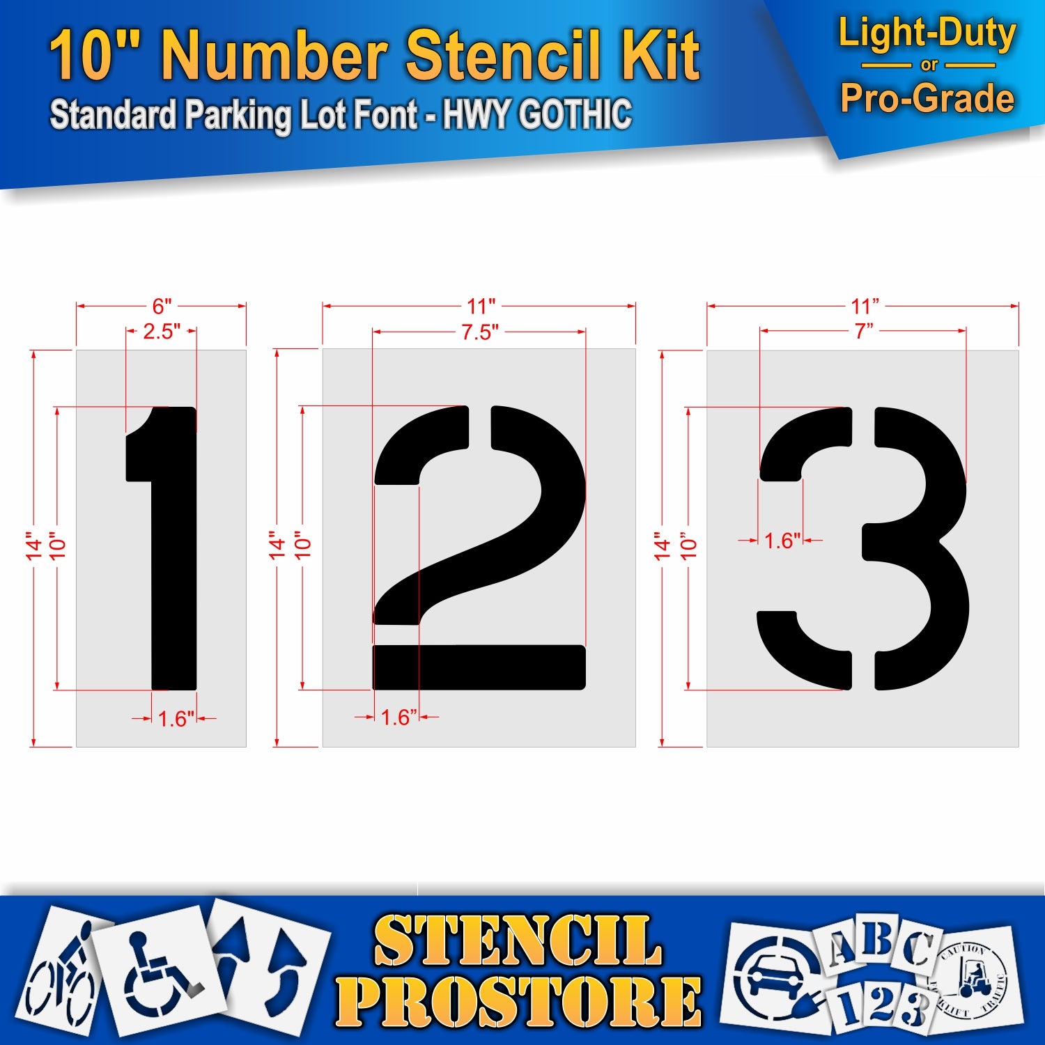 stencil dimensions for numbers 1, 2, and 3