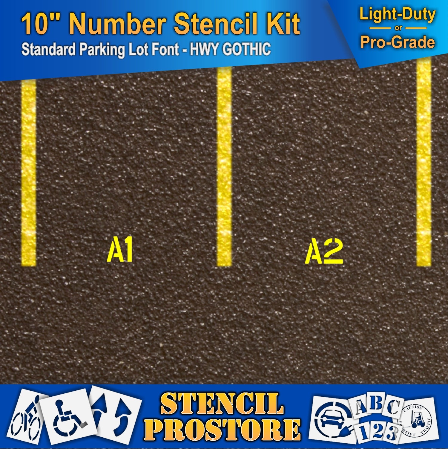 product showcase on parking lot showing numbers 1 and 2