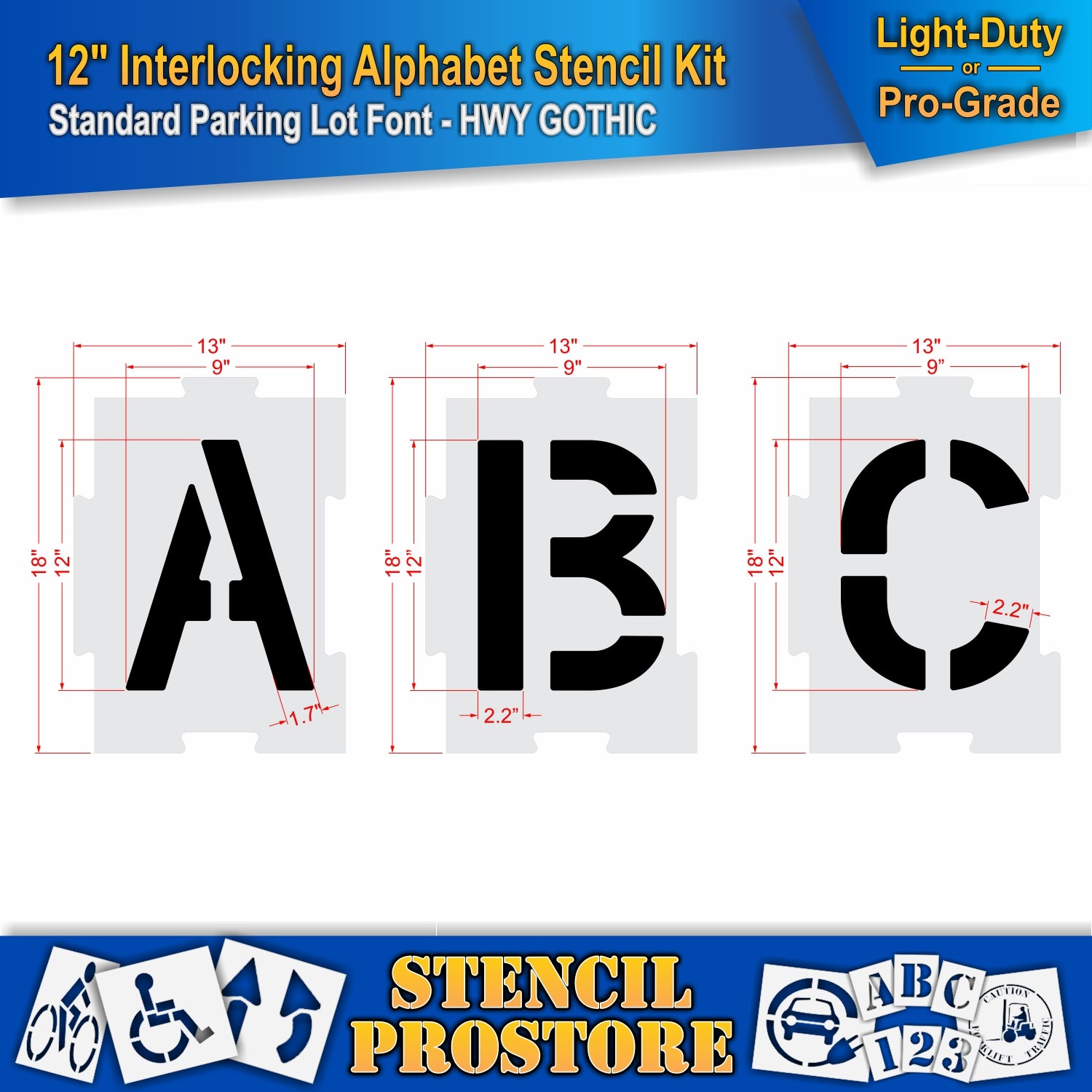 12" interlocking A, B, and C dimensions
