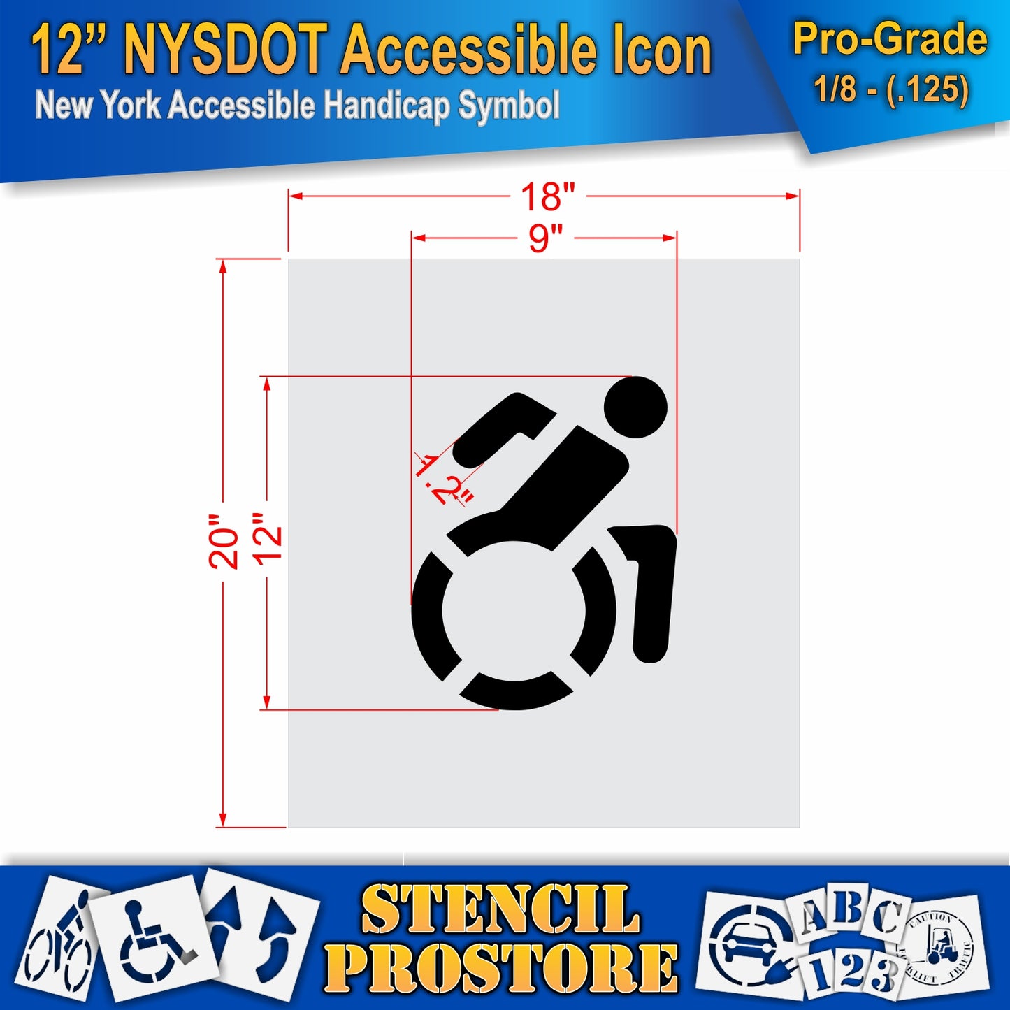 12 Inch NYSDOT Accessible Icon Pavement Stencil – ADA-Compliant Stencil for Parking Lots