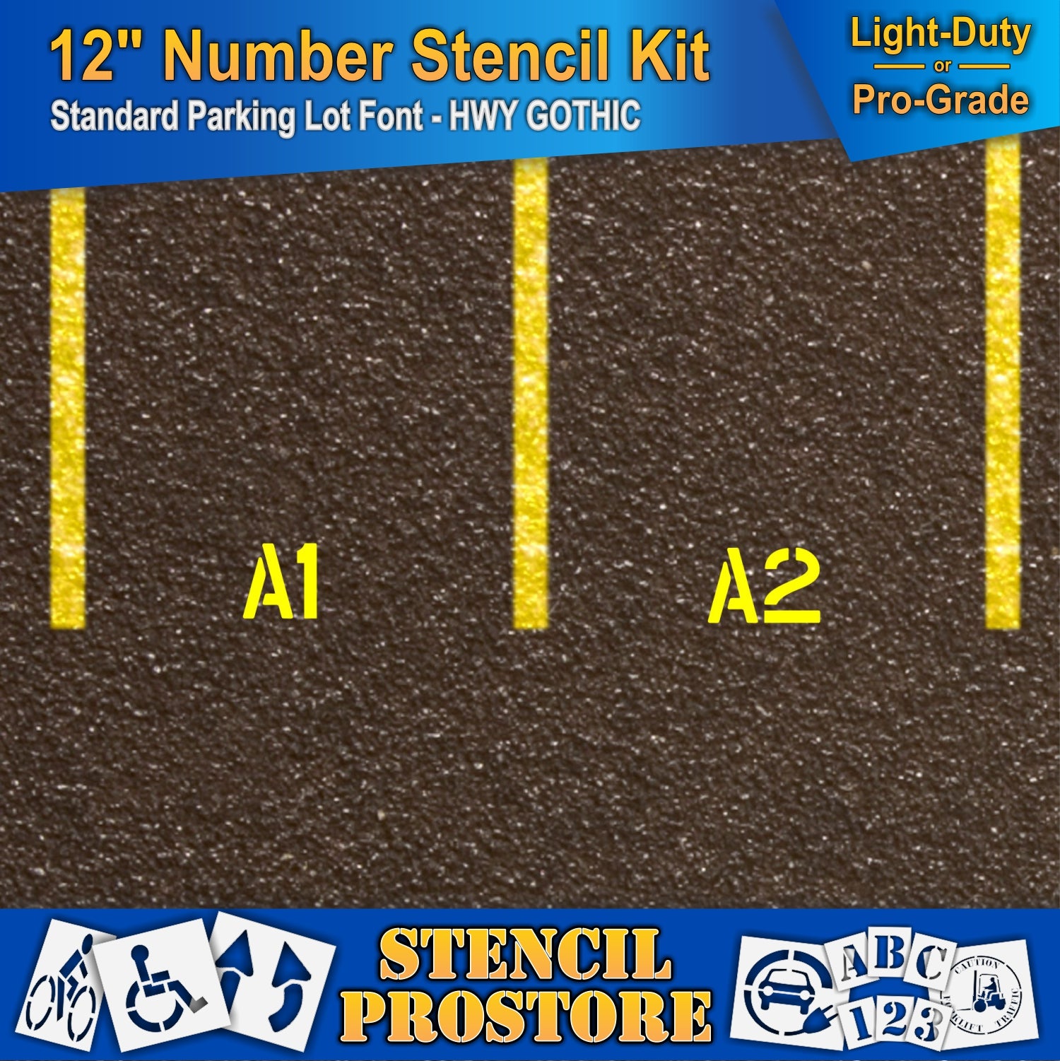 preview of a number labeled parking lot "A1" and "A2" using the 12" number stencils.