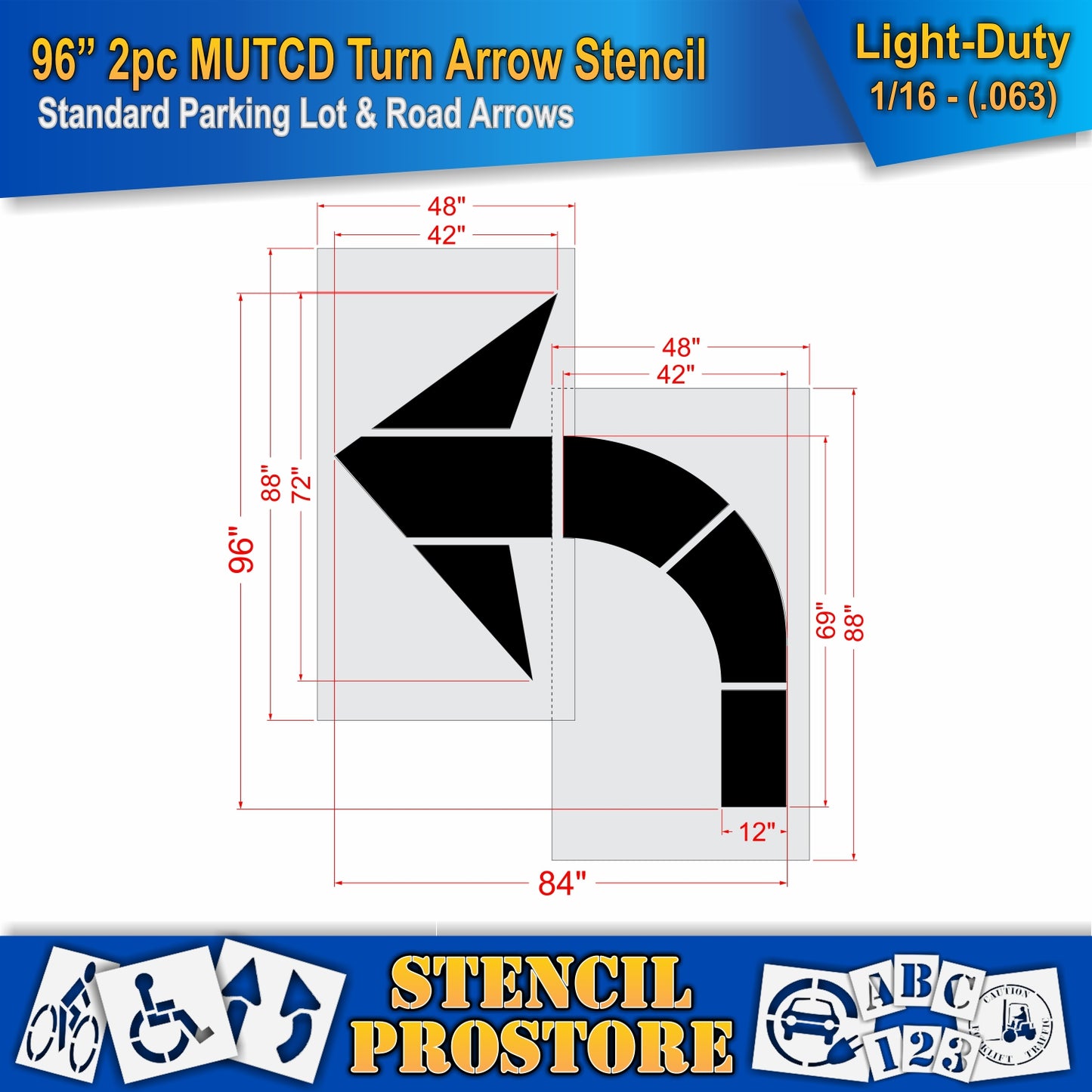 96 Inch 2pc MUTCD Turn Arrow Stencil – Parking Lot and Highway Stencil
