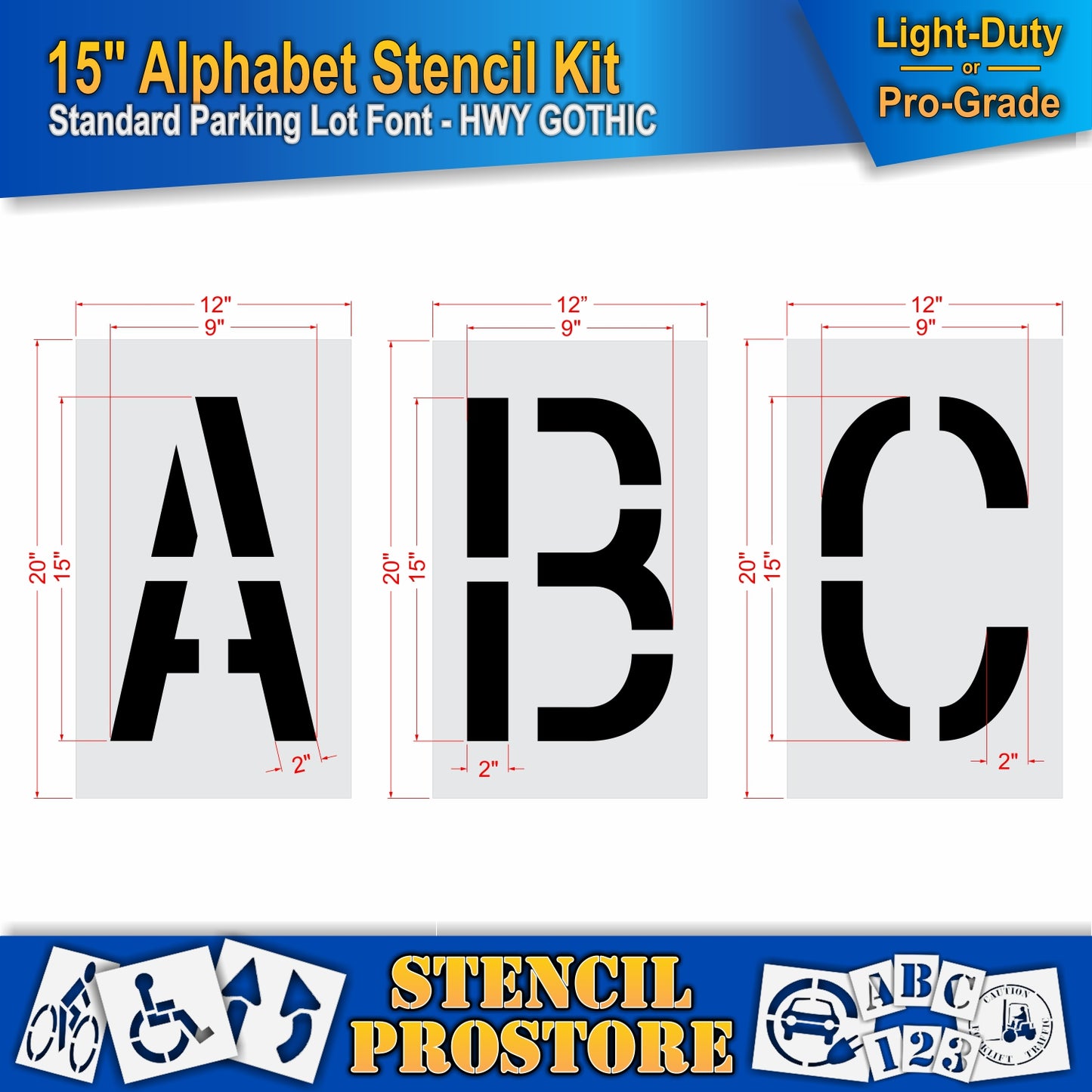 15" A, B, and C with dimensions
