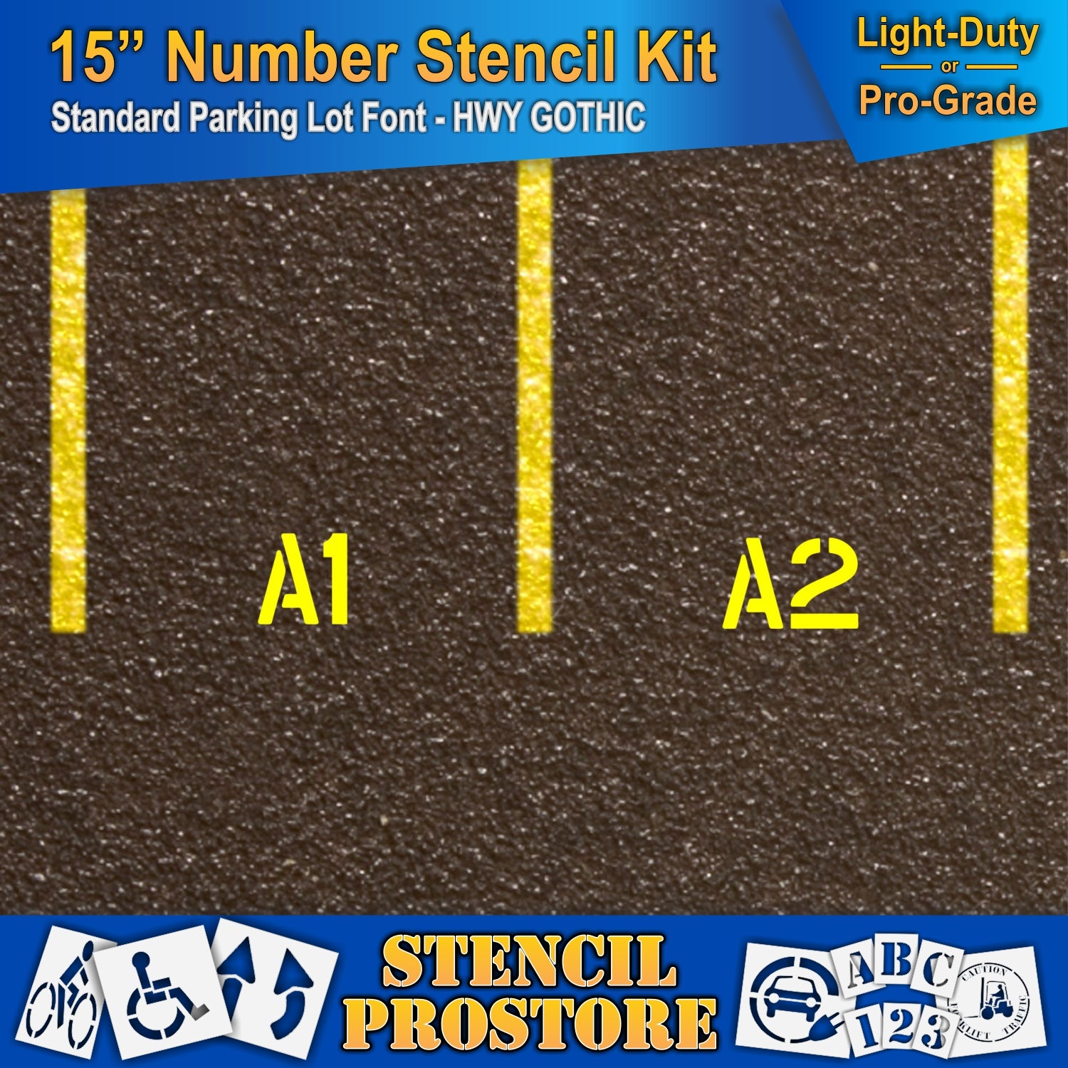 picture of A1 and A2 on parking lot pavement using the 15" number kit.