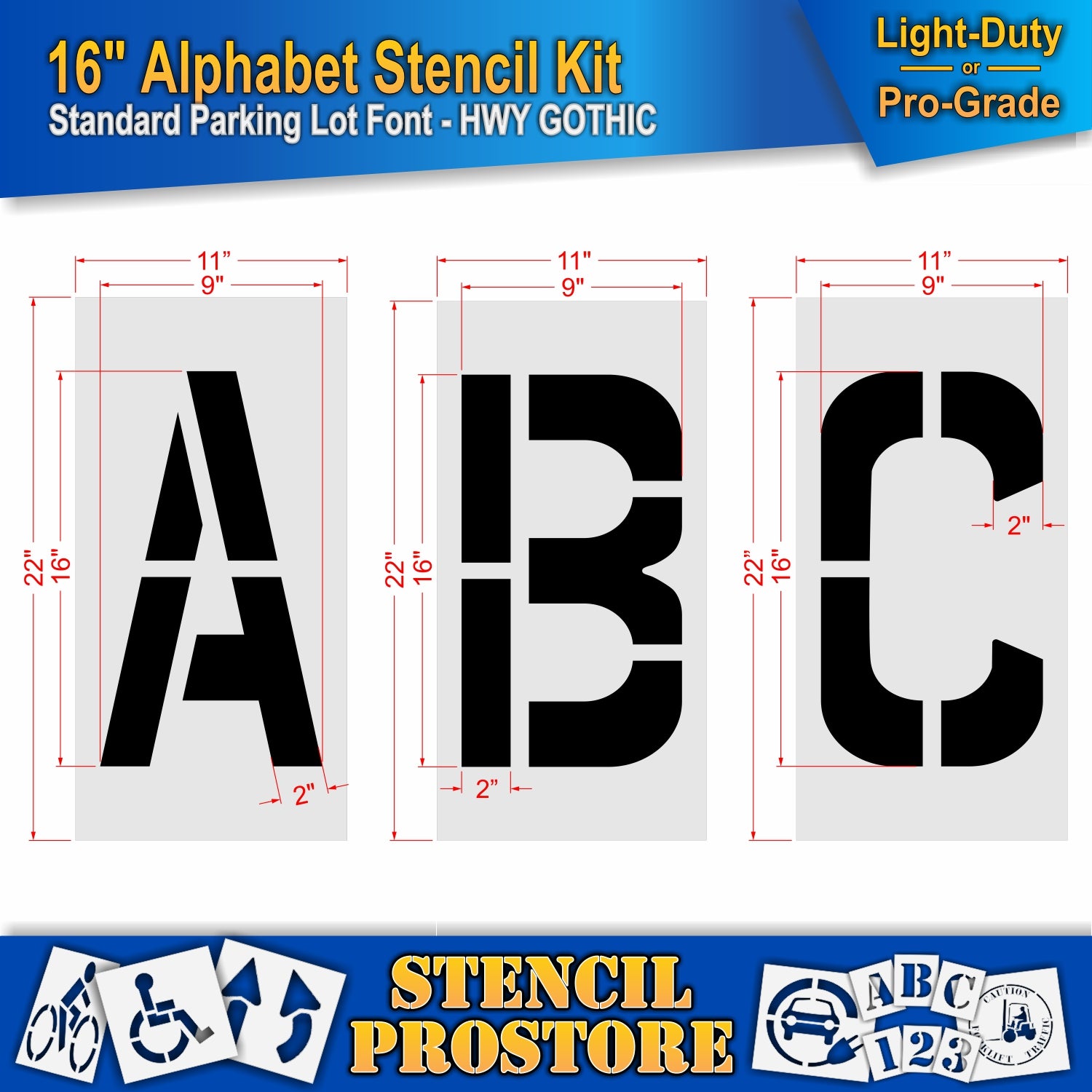 16" Letters A, B, and C dimension image