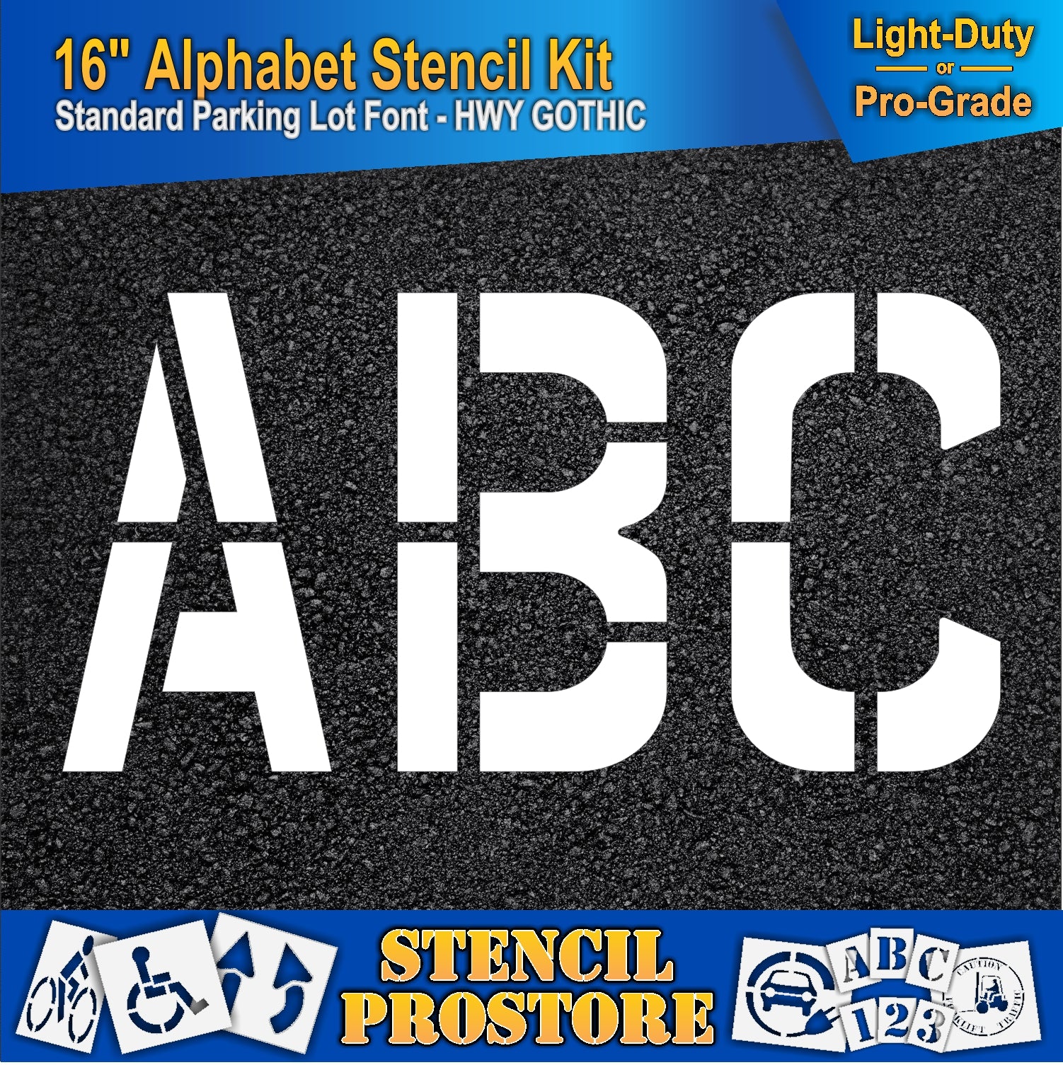 preview of 16" Letters A, B, and C on asphalt pavement from 16" alphabet kit