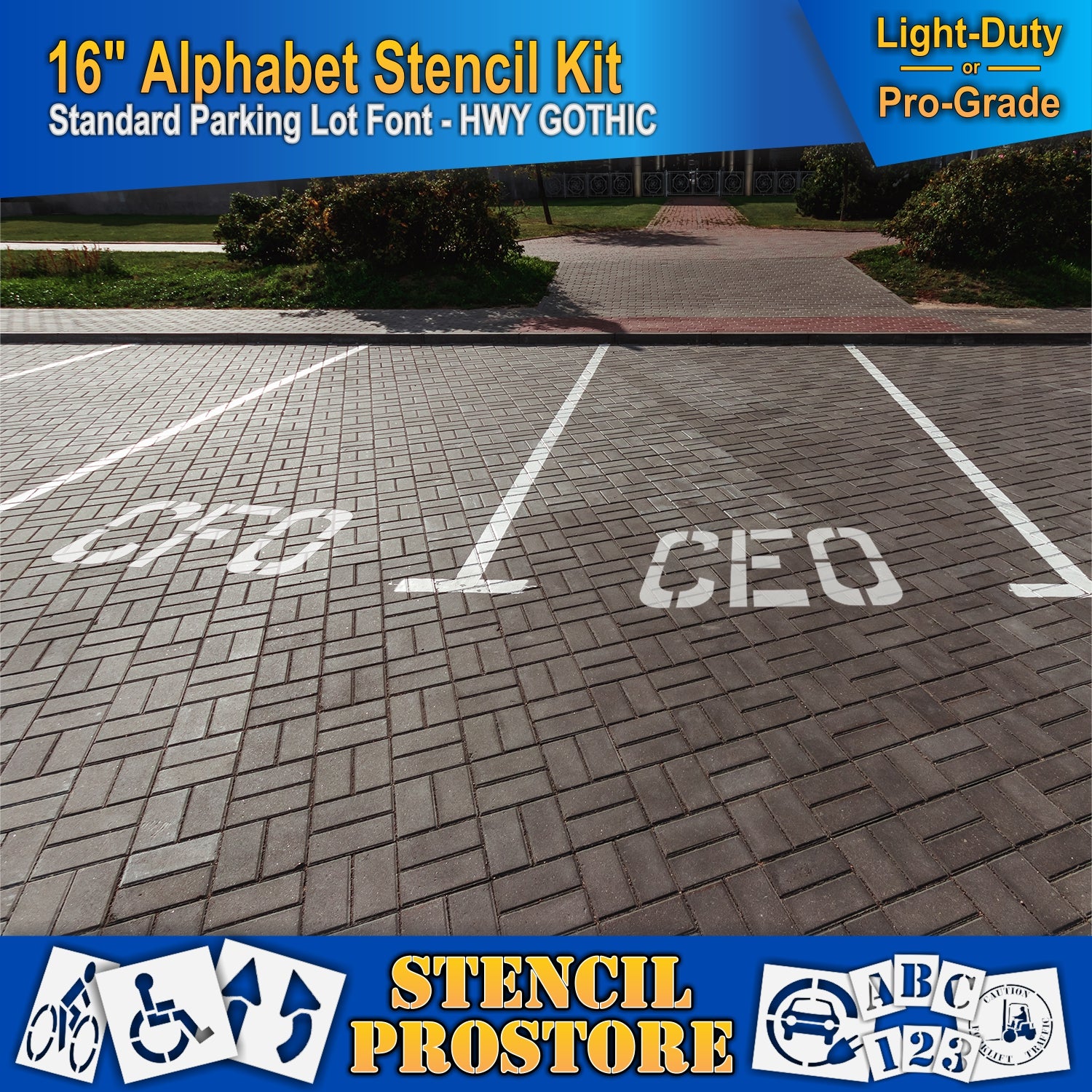 picture of a parking lot with CEO and CFO in their parking spots using 16" alhpabet kit