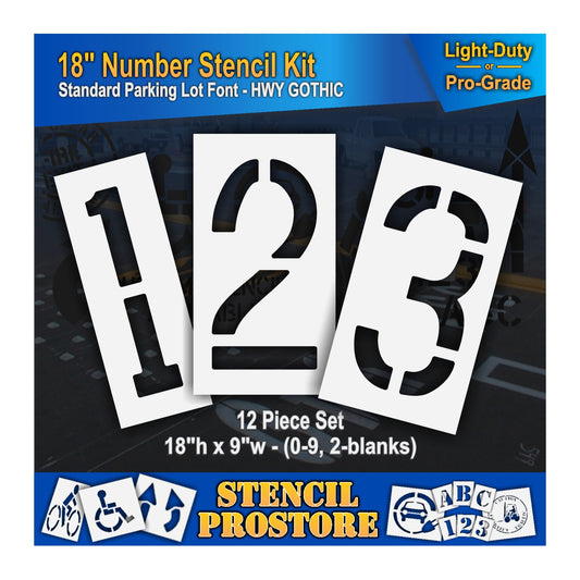 18" numbers 1, 2, and 3 stencils. 12 piece set with the height of 18" and width of 9"