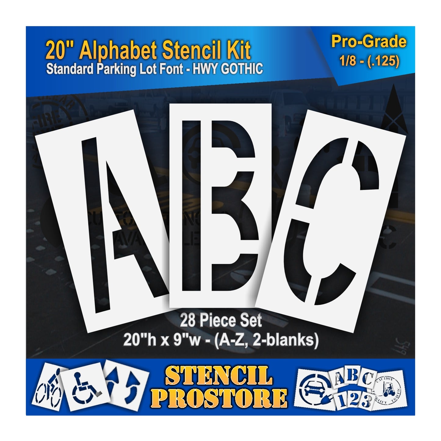 graphic image of 20" A, B, and C Stencils. 0.125" material