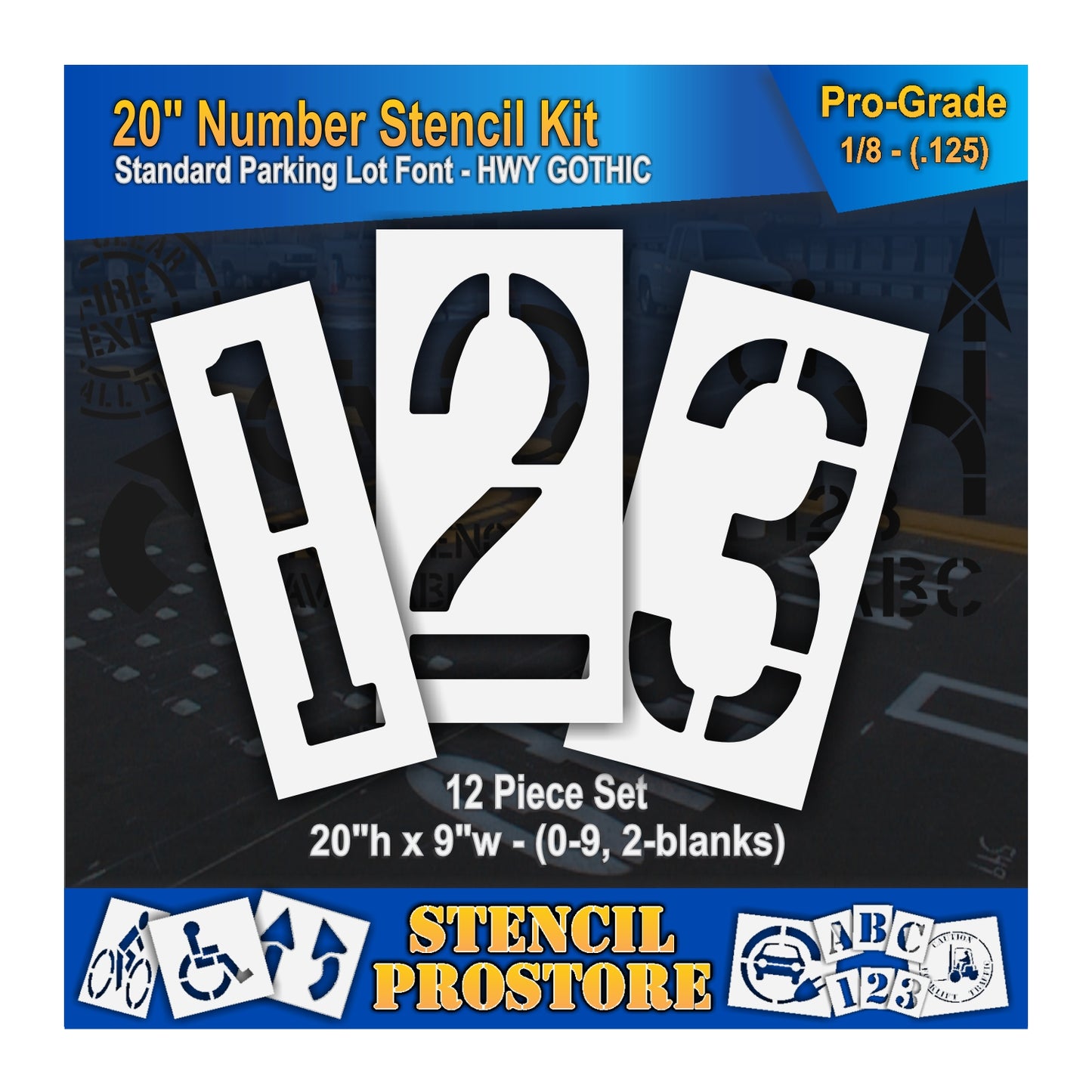 graphic image of 20" numbers 1, 2, and 3 stencils. 0.125" material