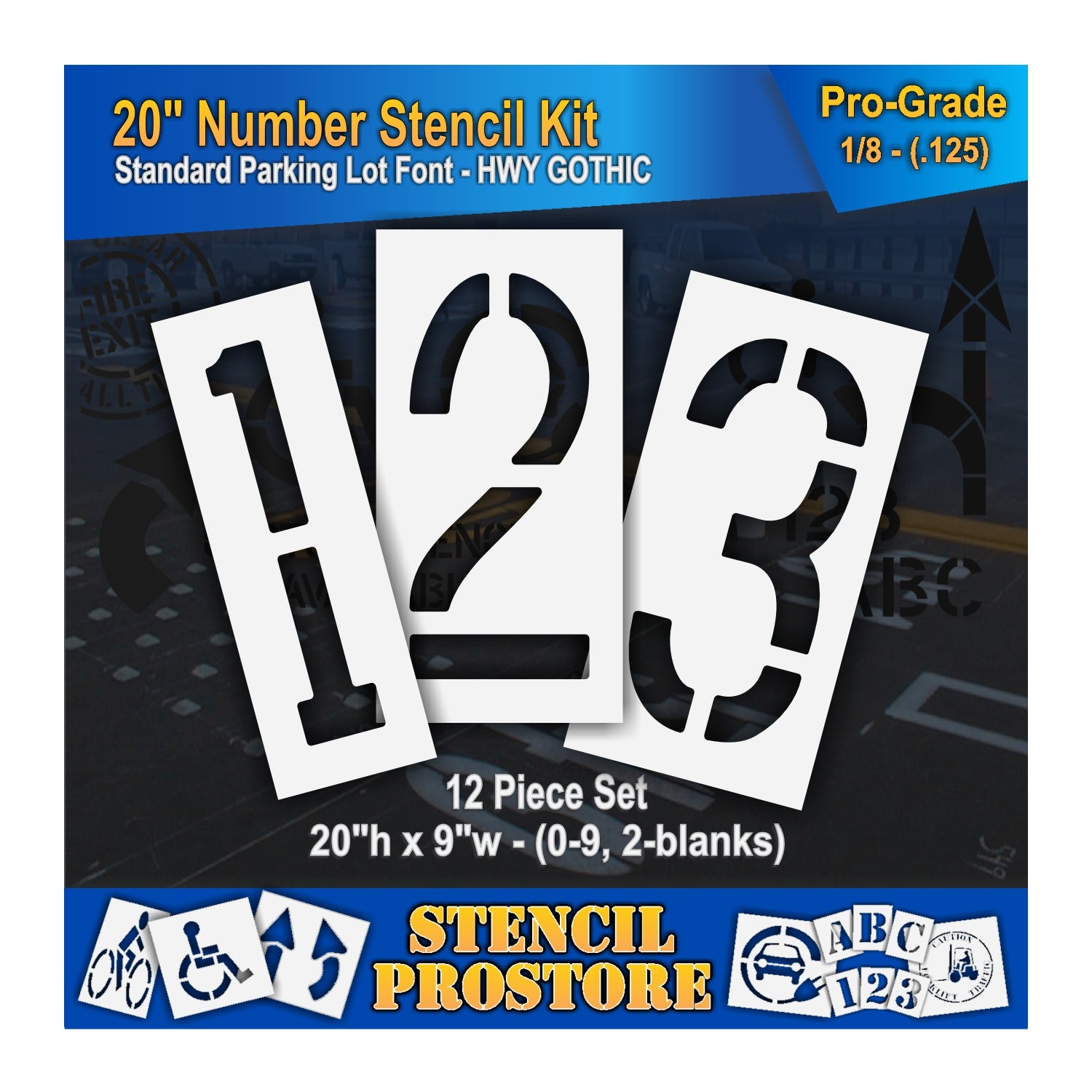 graphic image of 20" numbers 1, 2, and 3 stencils. 0.125" material
