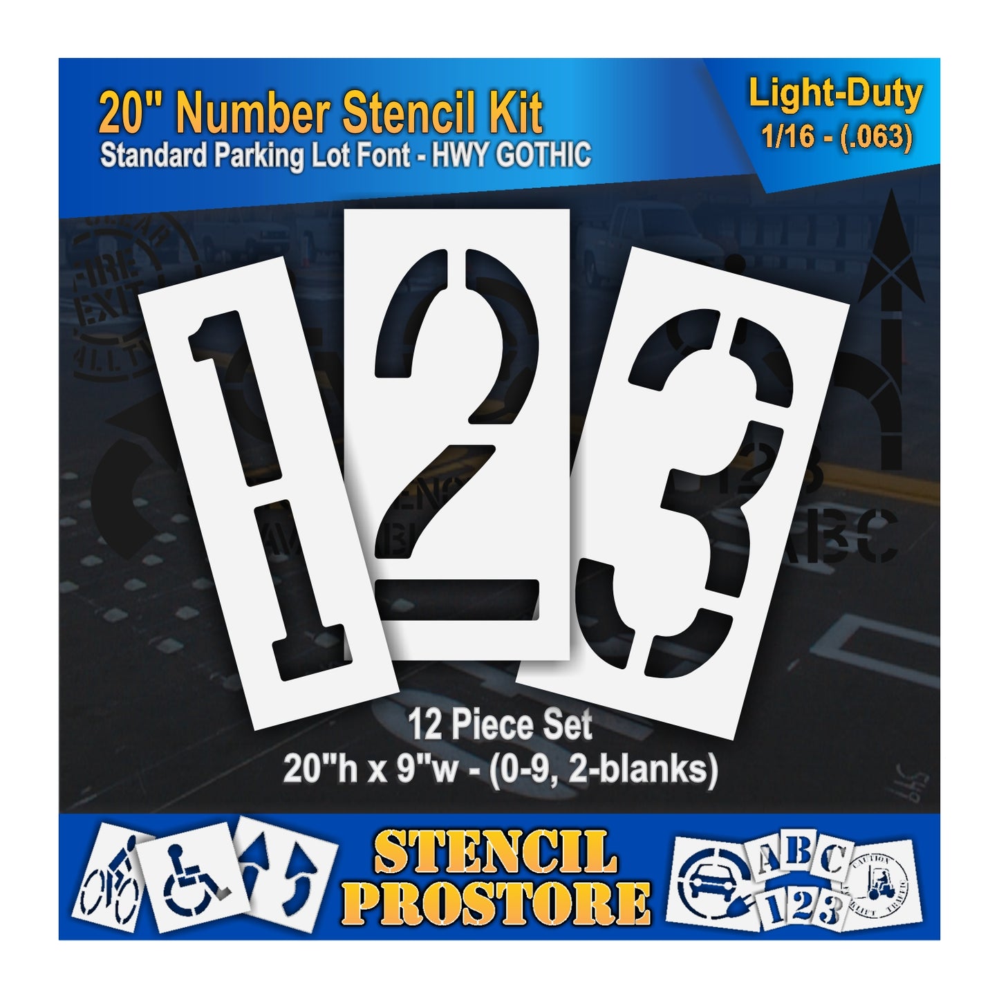 graphic image of 20" numbers 1, 2, and 3 stencils. 0.063" material