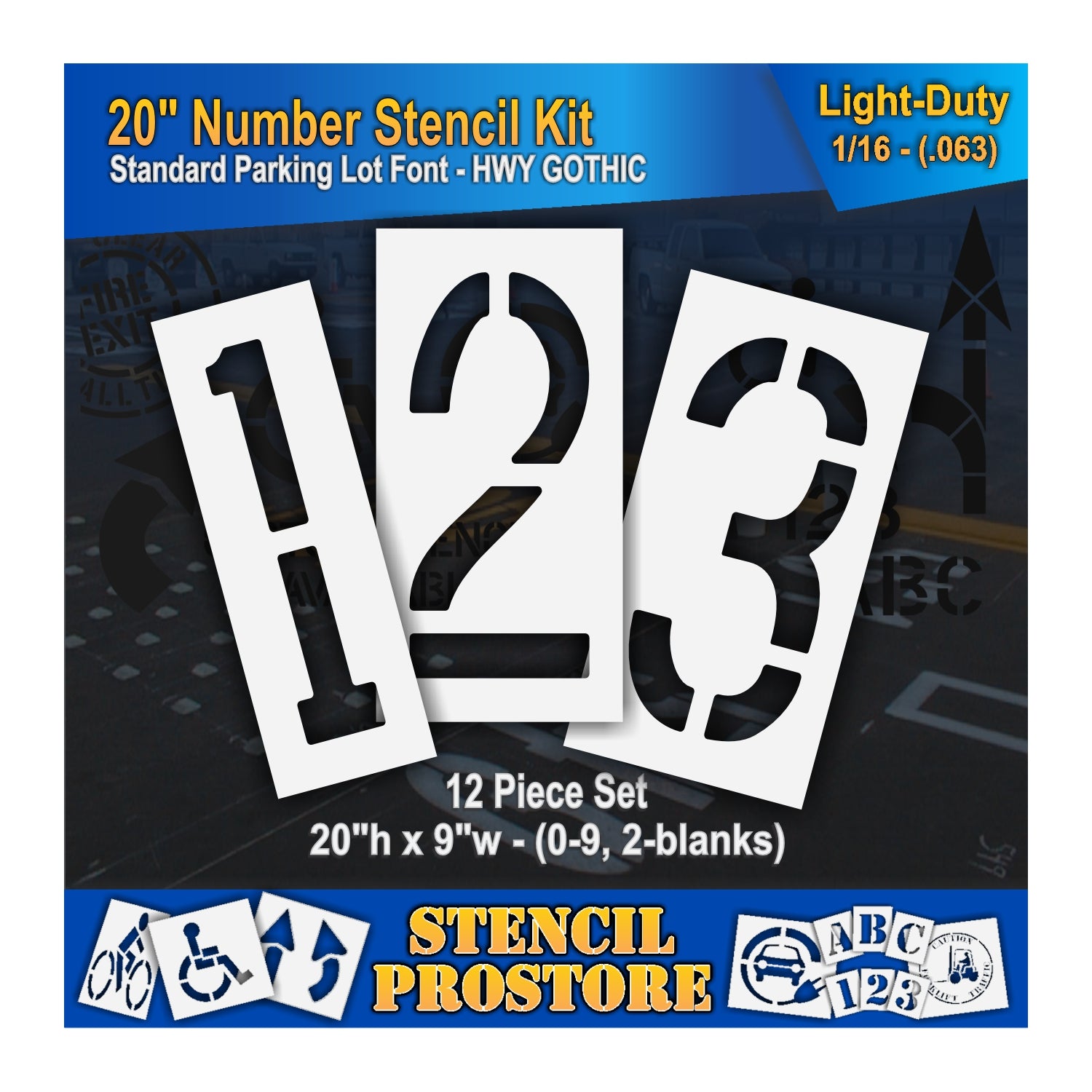 graphic image of 20" numbers 1, 2, and 3 stencils. 0.063" material