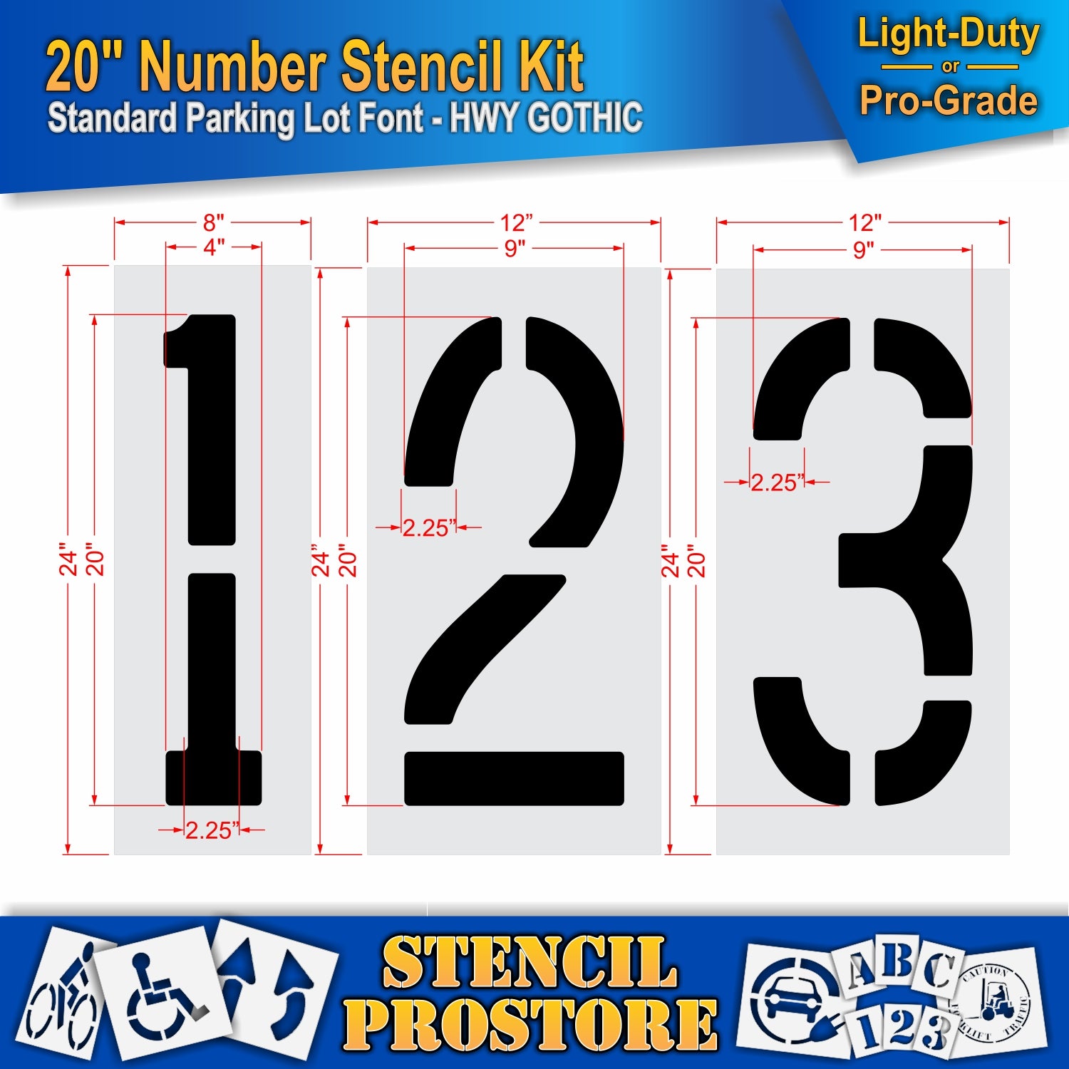 dimension images of 20" number 1, 2, and 3