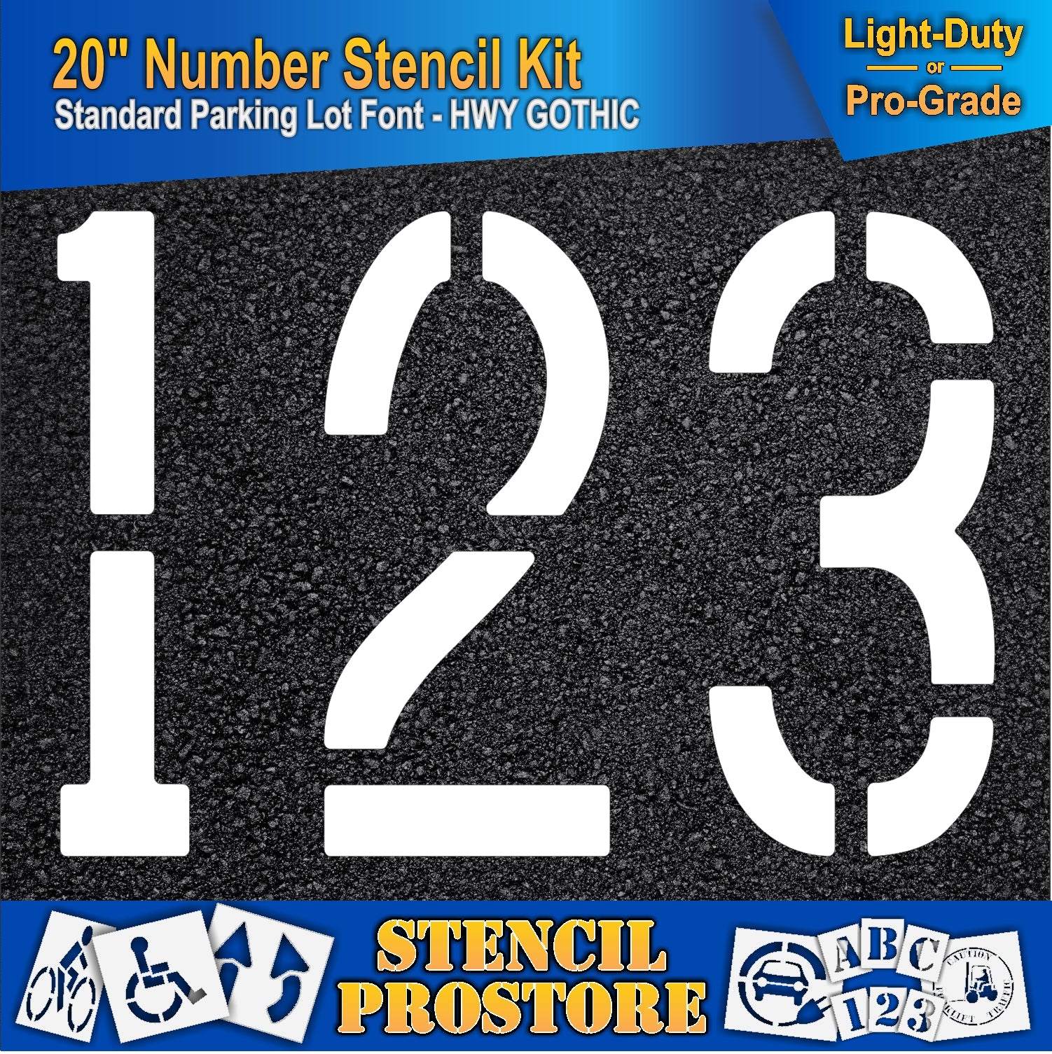 picture of 20" numbers 1, 2, and 3 on asphalt pavement