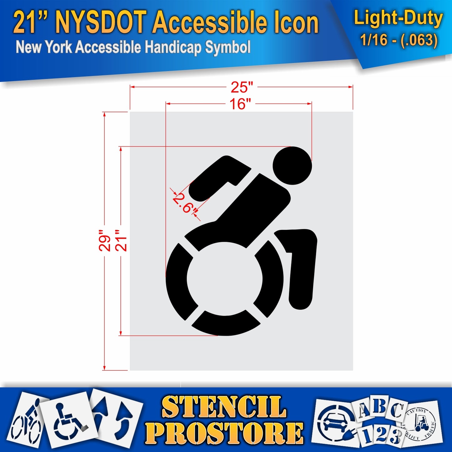 21 Inch NYSDOT Accessible Icon Pavement Stencil – ADA-Compliant Stencil for Parking Lots