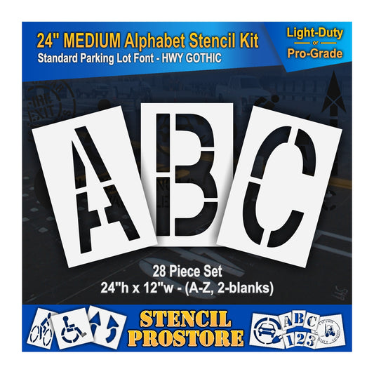 graphic image of 24" medium letters A, B, and C stencils