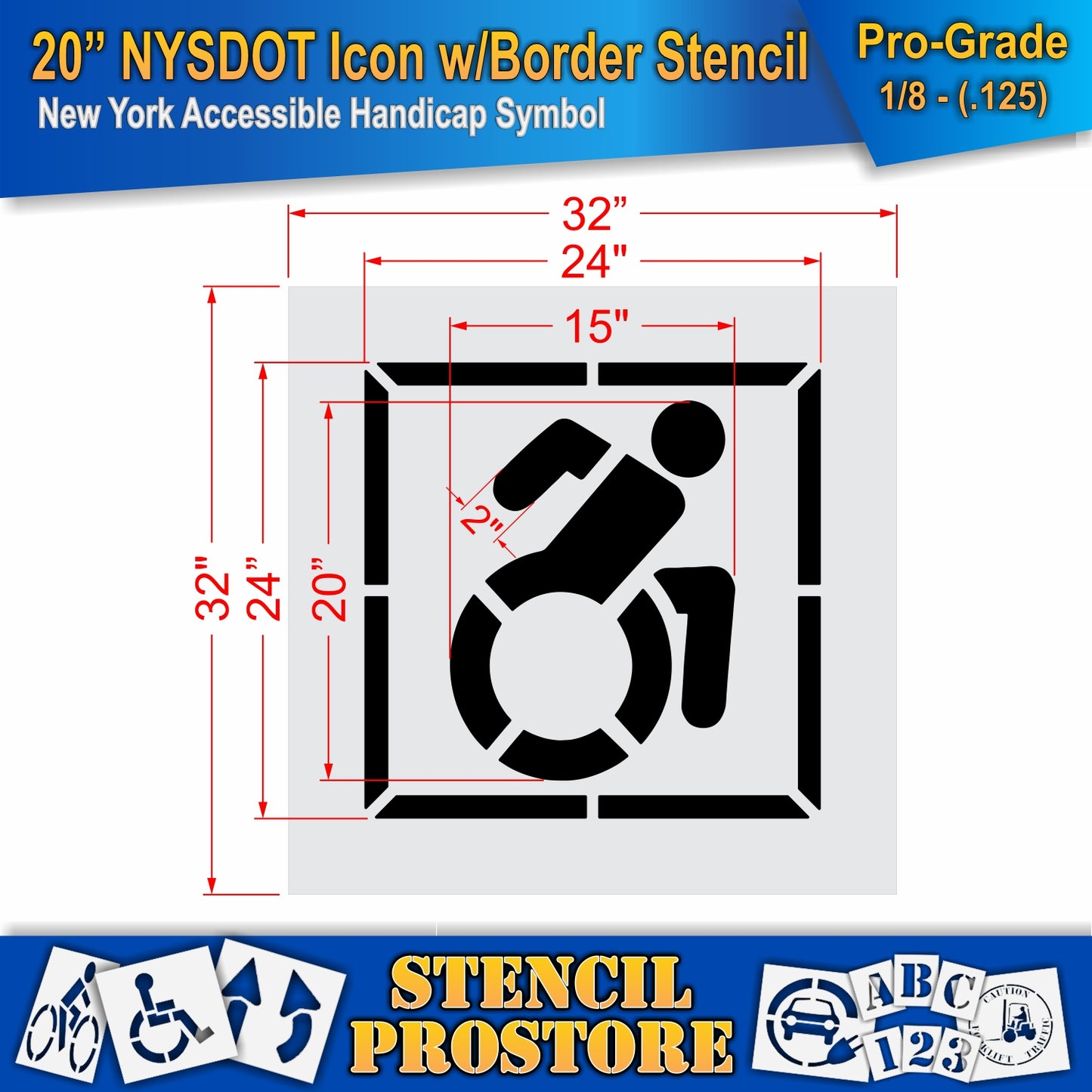 20 Inch NYSDOT Accessible Icon with Border Pavement Stencil – ADA-Compliant Stencil for Parking Lots