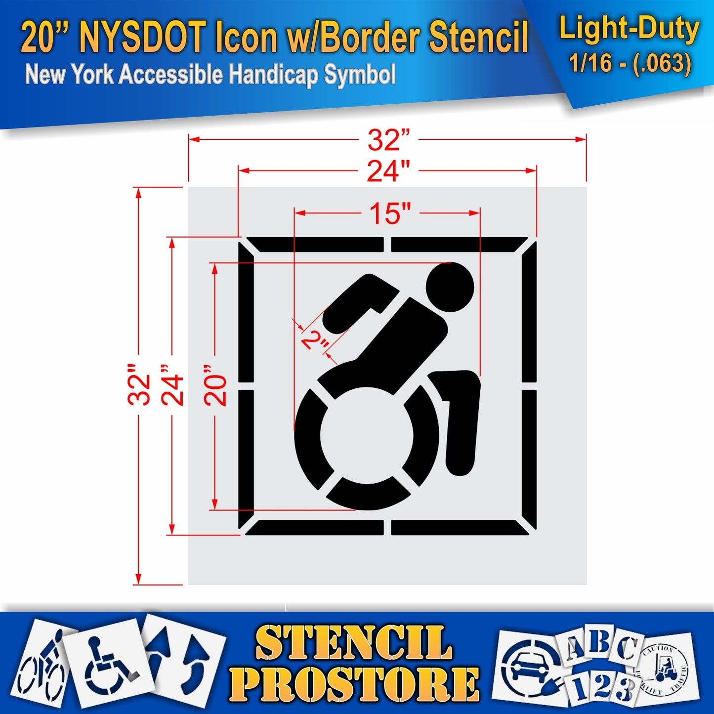 20 Inch NYSDOT Accessible Icon with Border Pavement Stencil – ADA-Compliant Stencil for Parking Lots