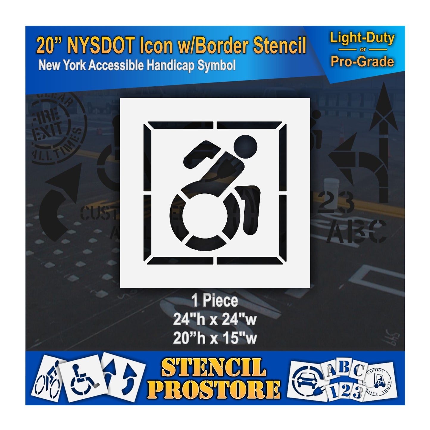 20 Inch NYSDOT Accessible Icon with Border Pavement Stencil – ADA-Compliant Stencil for Parking Lots