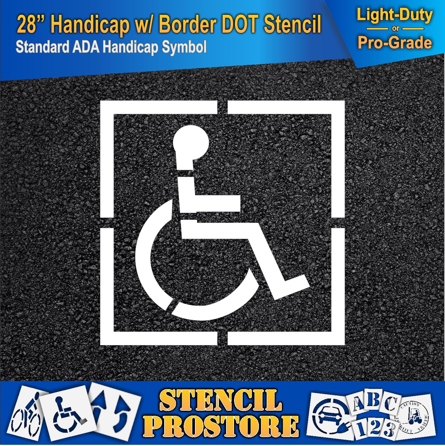 28 Inch Handicap with Border Pavement Stencil – ADA-Compliant Stencil for Parking Lots