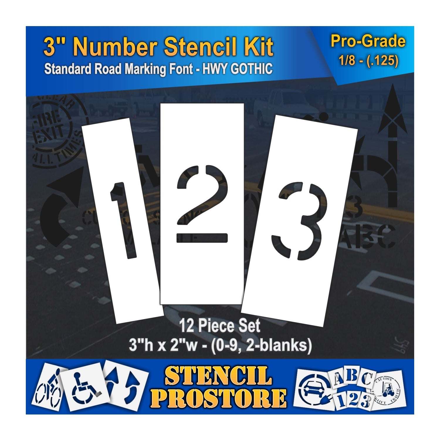 graphic image of 3" numbers 1, 2, and 3 stencils. 0.125" material thickness