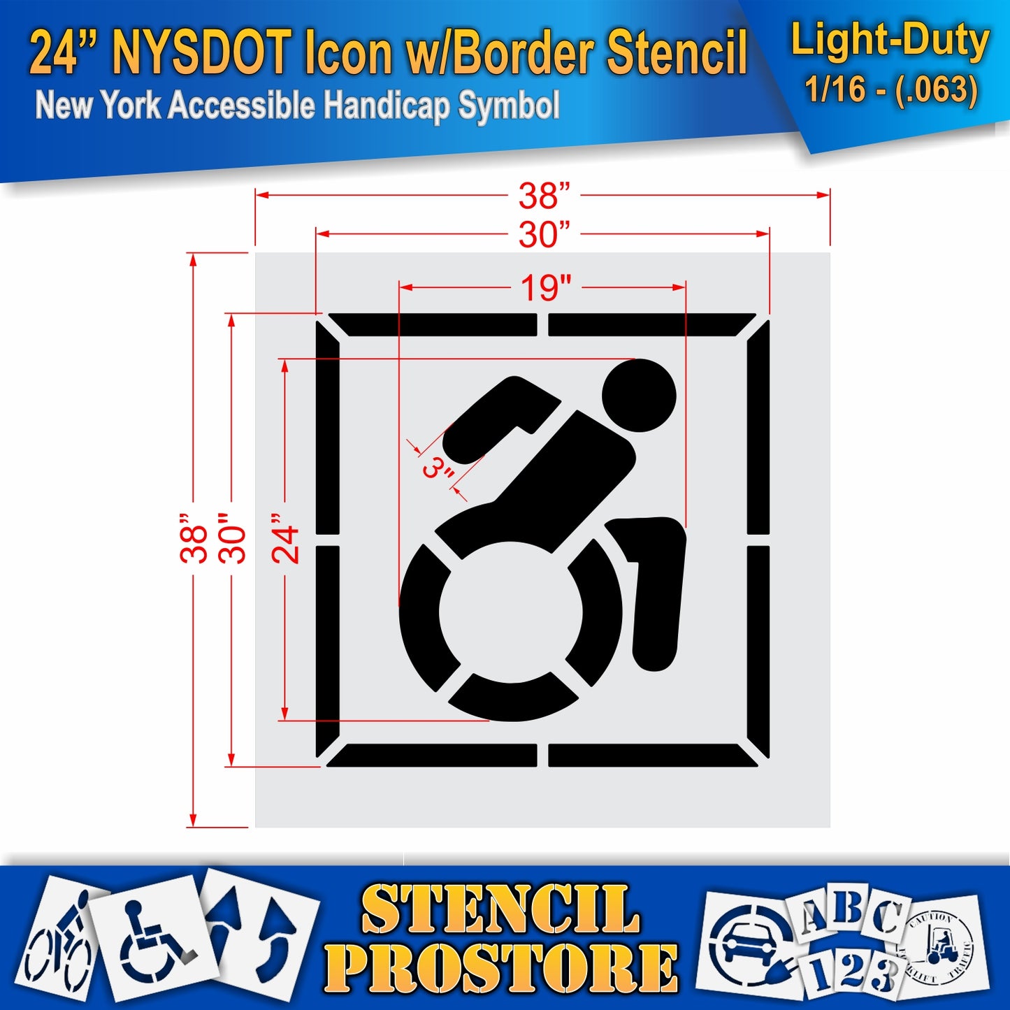 24 Inch NYSDOT Accessible Icon with Border Pavement Stencil – ADA-Compliant Stencil for Parking Lots