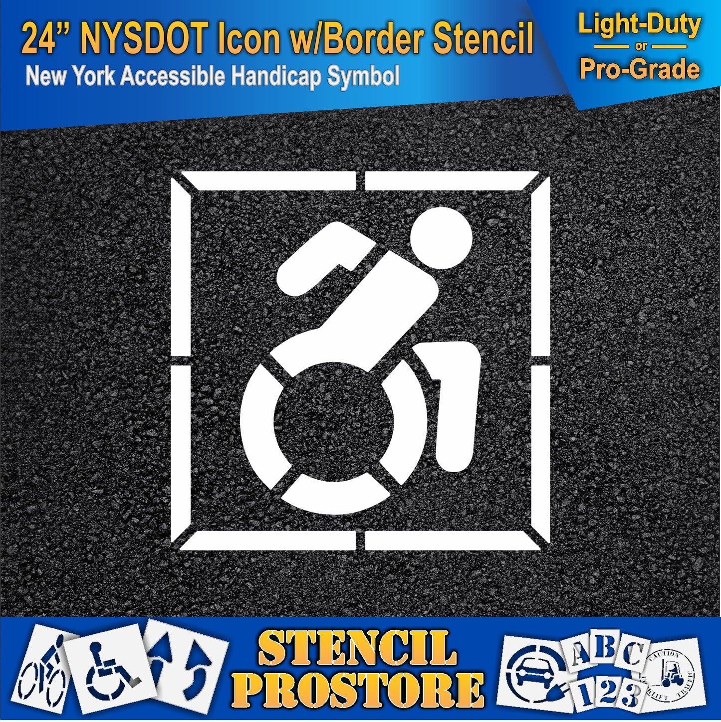 24 Inch NYSDOT Accessible Icon with Border Pavement Stencil – ADA-Compliant Stencil for Parking Lots