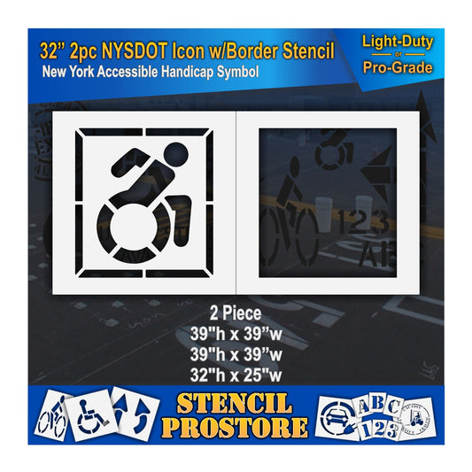 32 Inch 2pc NYSDOT Accessible Icon with Border and Background Pavement Stencil – ADA-Compliant Stencil for Parking Lots