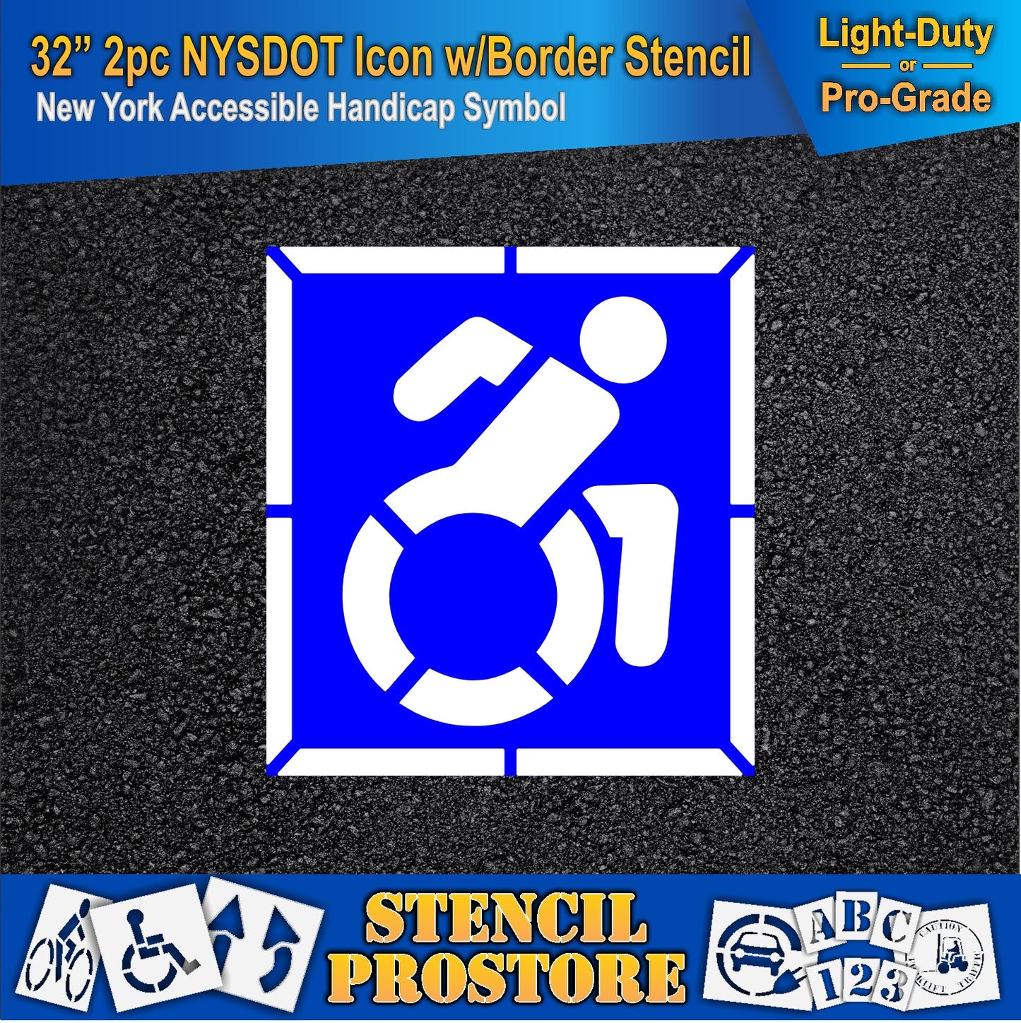 32 Inch 2pc NYSDOT Accessible Icon with Border and Background Pavement Stencil – ADA-Compliant Stencil for Parking Lots