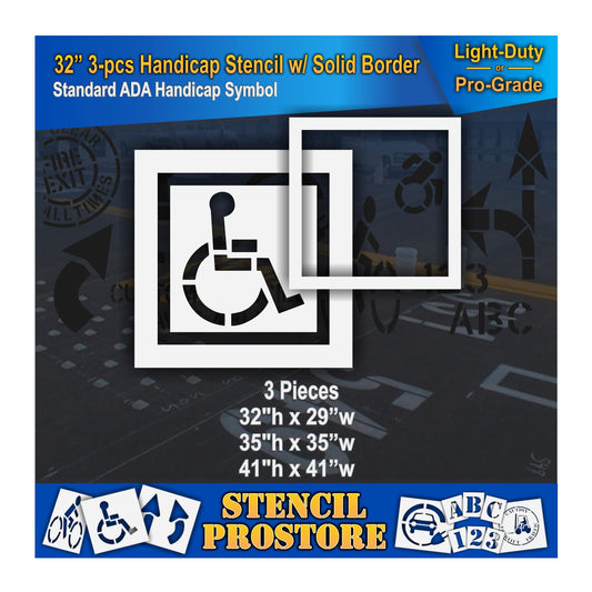 32 Inch 3pc Handicap with Solid Border and Background Pavement Stencil – ADA-Compliant Stencil for Parking Lots