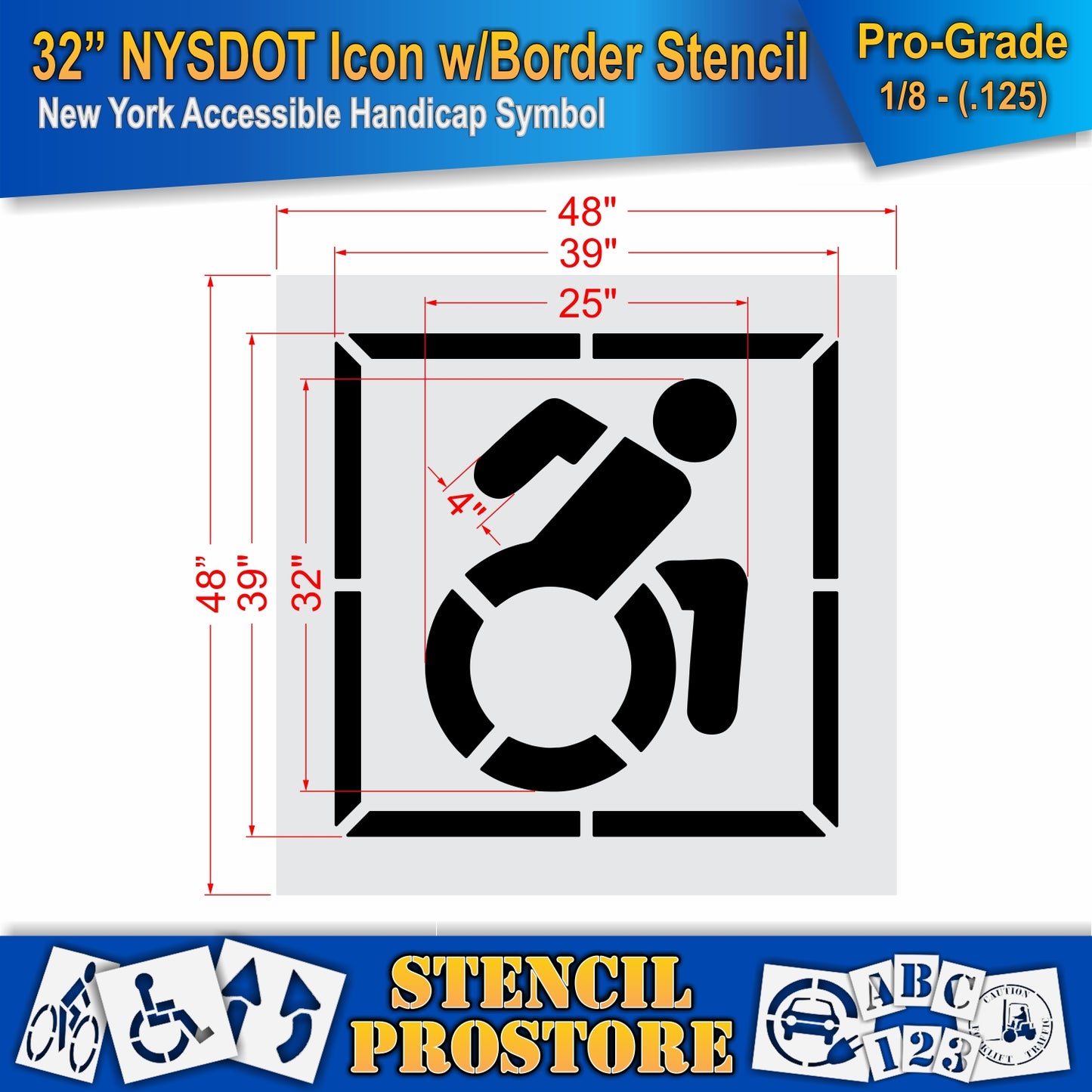 32 Inch NYSDOT Accessible Icon with Border Pavement Stencil – ADA-Compliant Stencil for Parking Lots