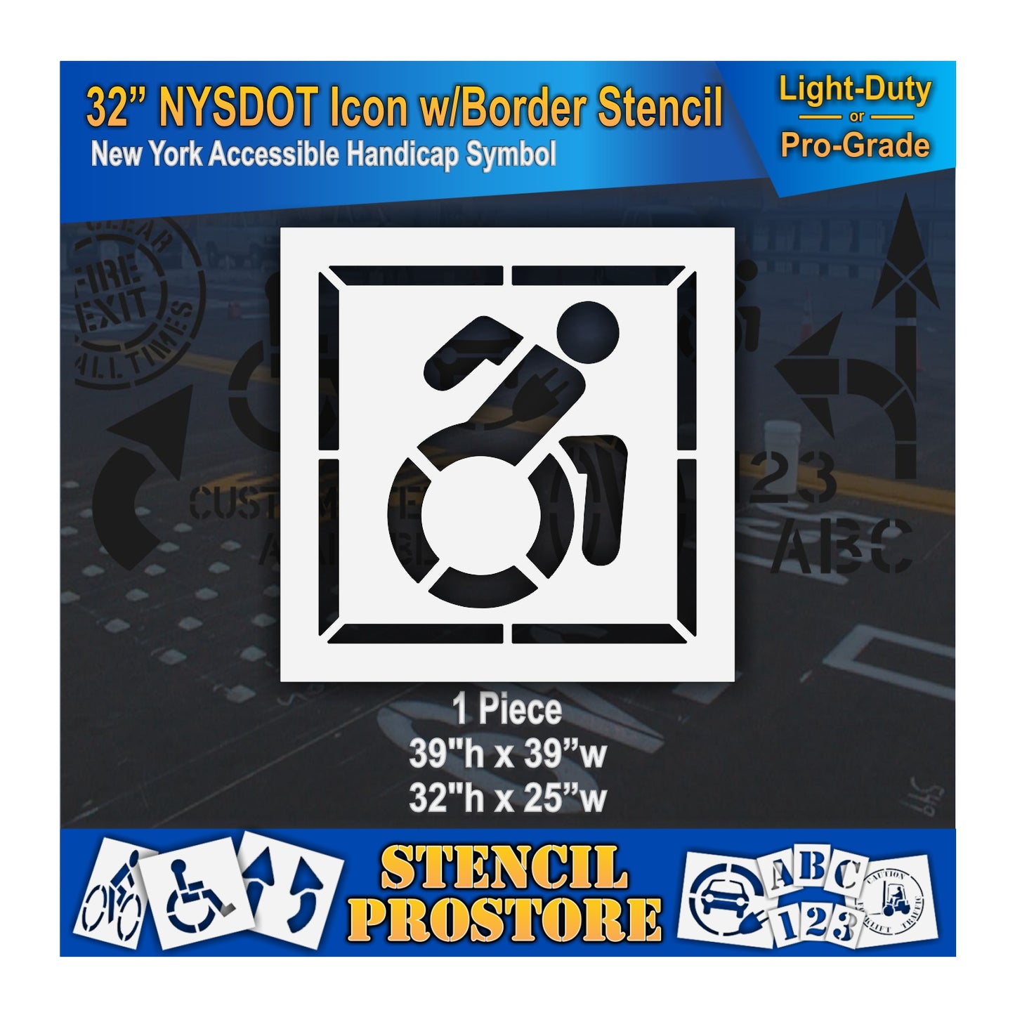 32 Inch NYSDOT Accessible Icon with Border Pavement Stencil – ADA-Compliant Stencil for Parking Lots