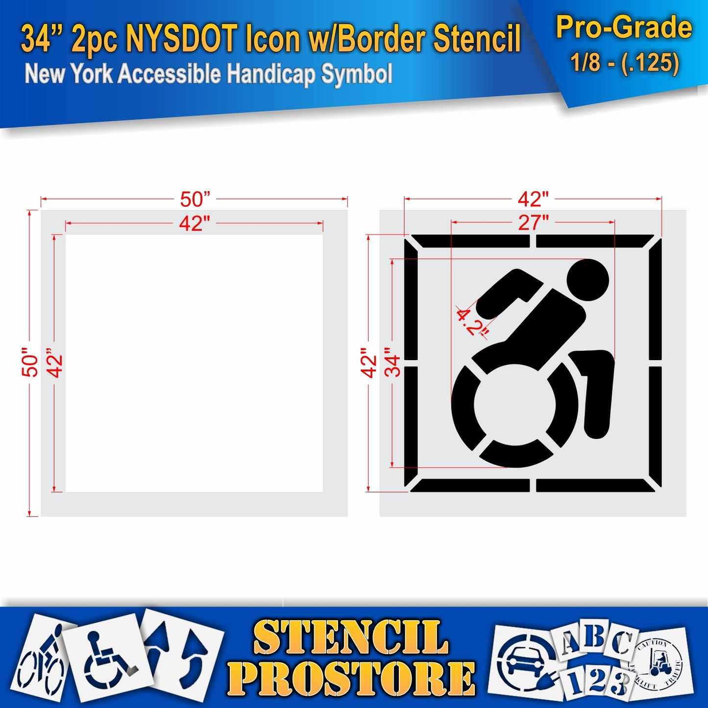 34 Inch 2pc NYSDOT Accessible Icon with Border and Background Pavement Stencil – ADA-Compliant Stencil for Parking Lots