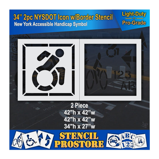 34 Inch 2pc NYSDOT Accessible Icon with Border and Background Pavement Stencil – ADA-Compliant Stencil for Parking Lots
