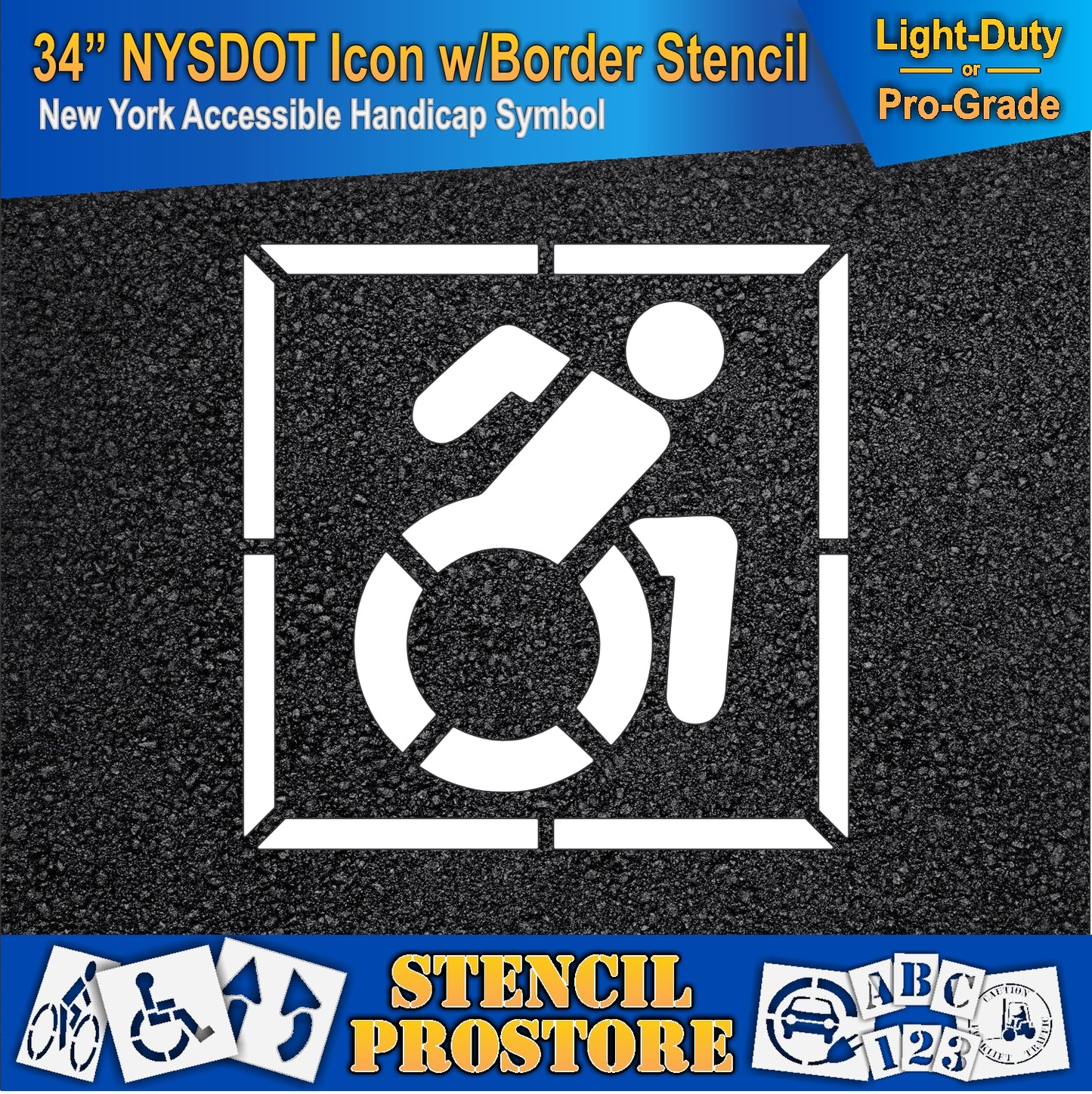 34 Inch NYSDOT Accessible Icon with Border Pavement Stencil – ADA-Compliant Stencil for Parking Lots