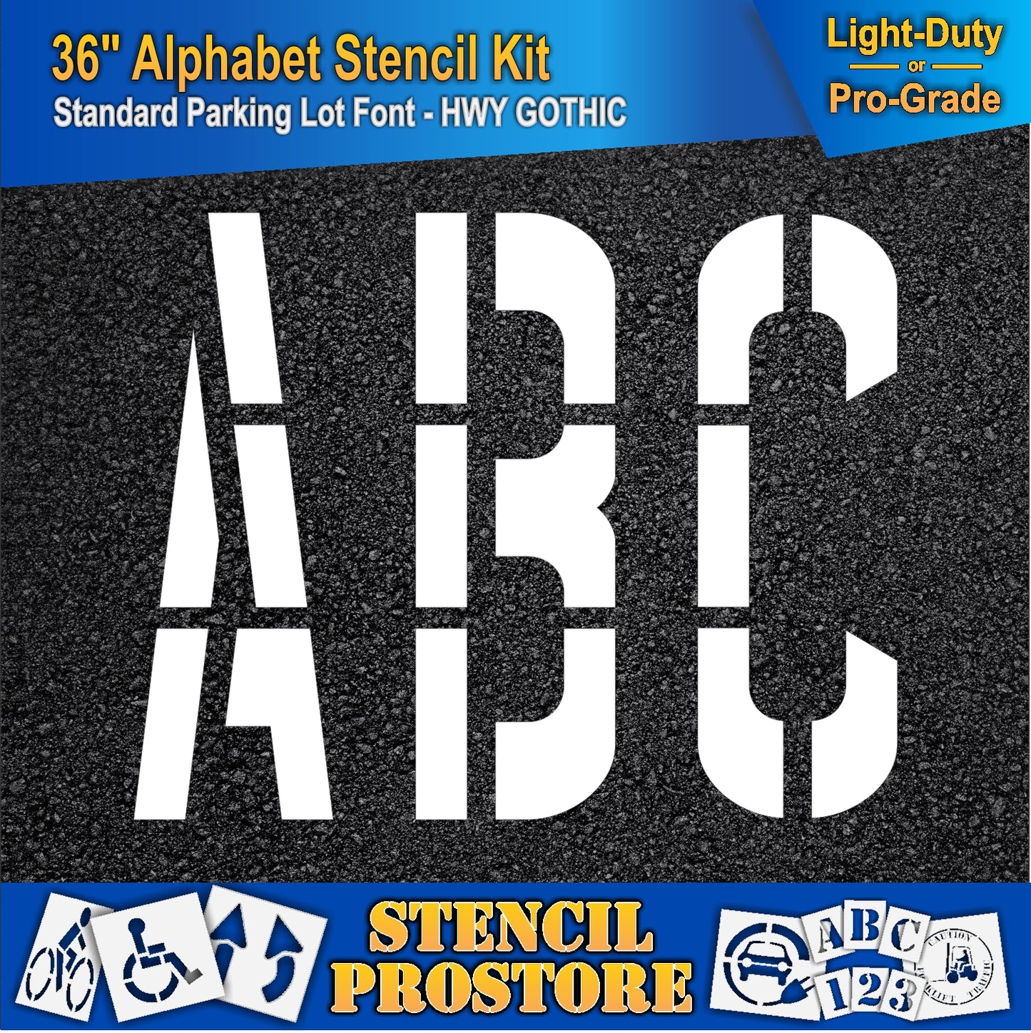 picture of asphalt pavement 36" letters A, B, and C. using the 36" alphabet kit