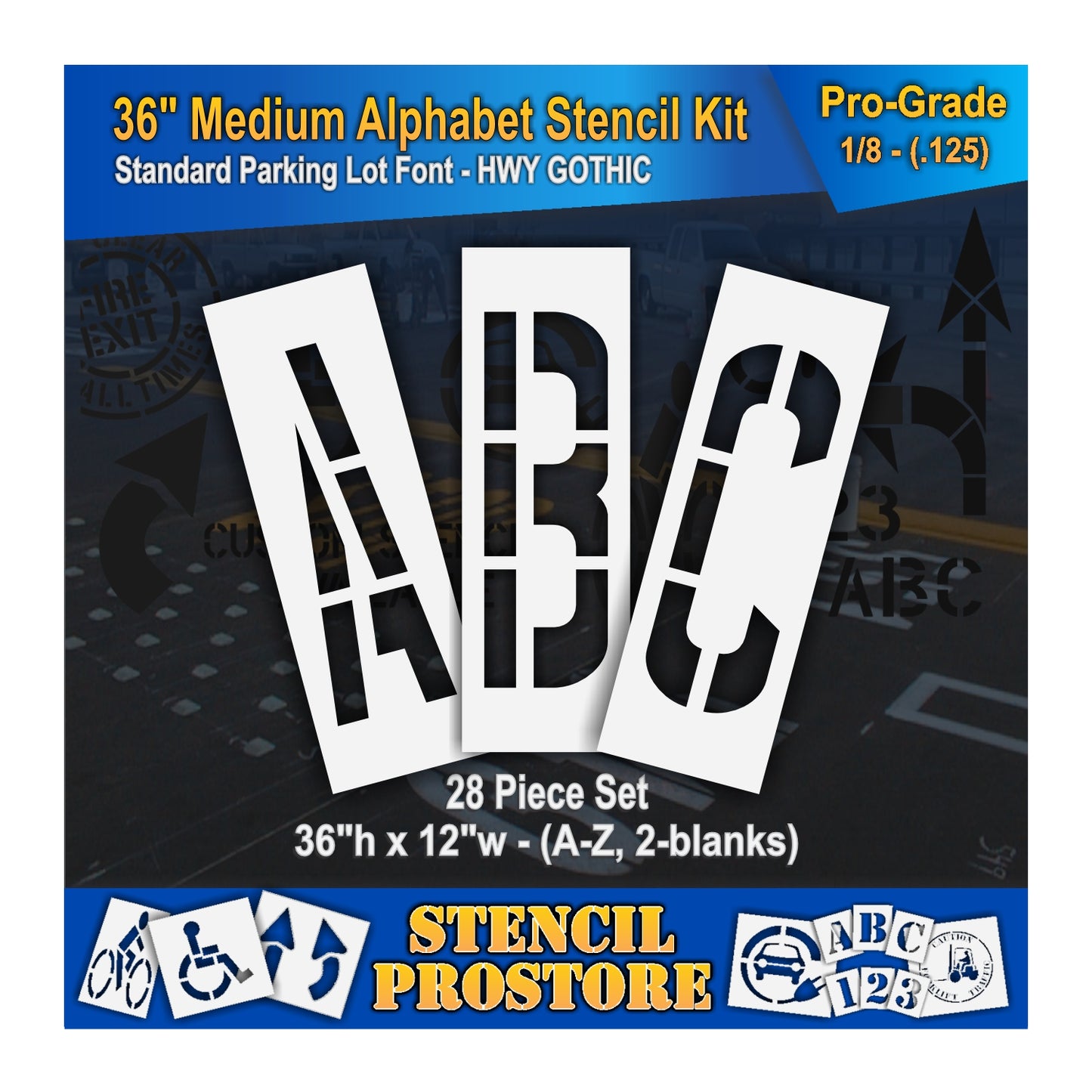 graphic image of 36" letters ABC stencils. 0.125" material thickness