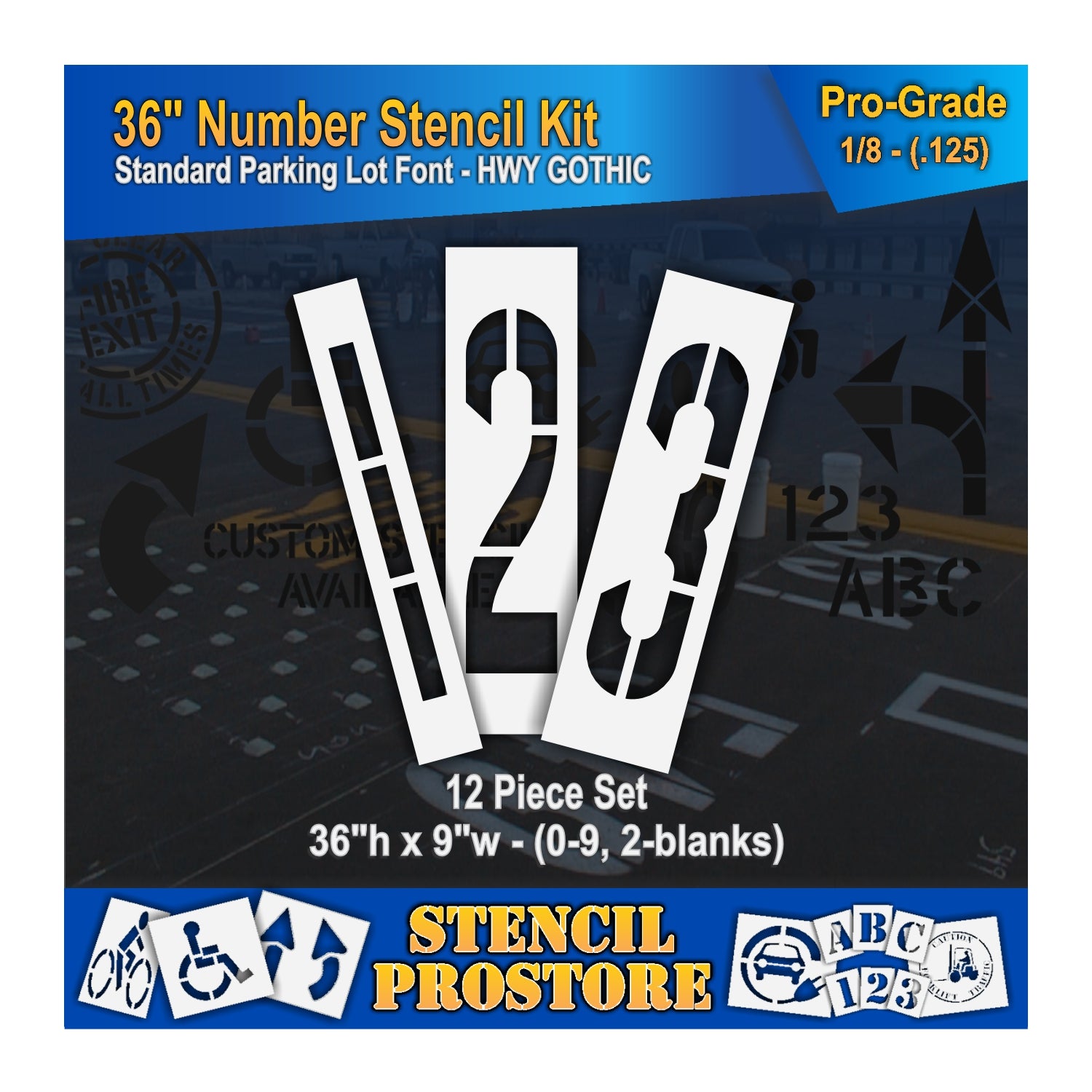 graphic image of 36" numbers 123 stencils. 0.125" material thickness