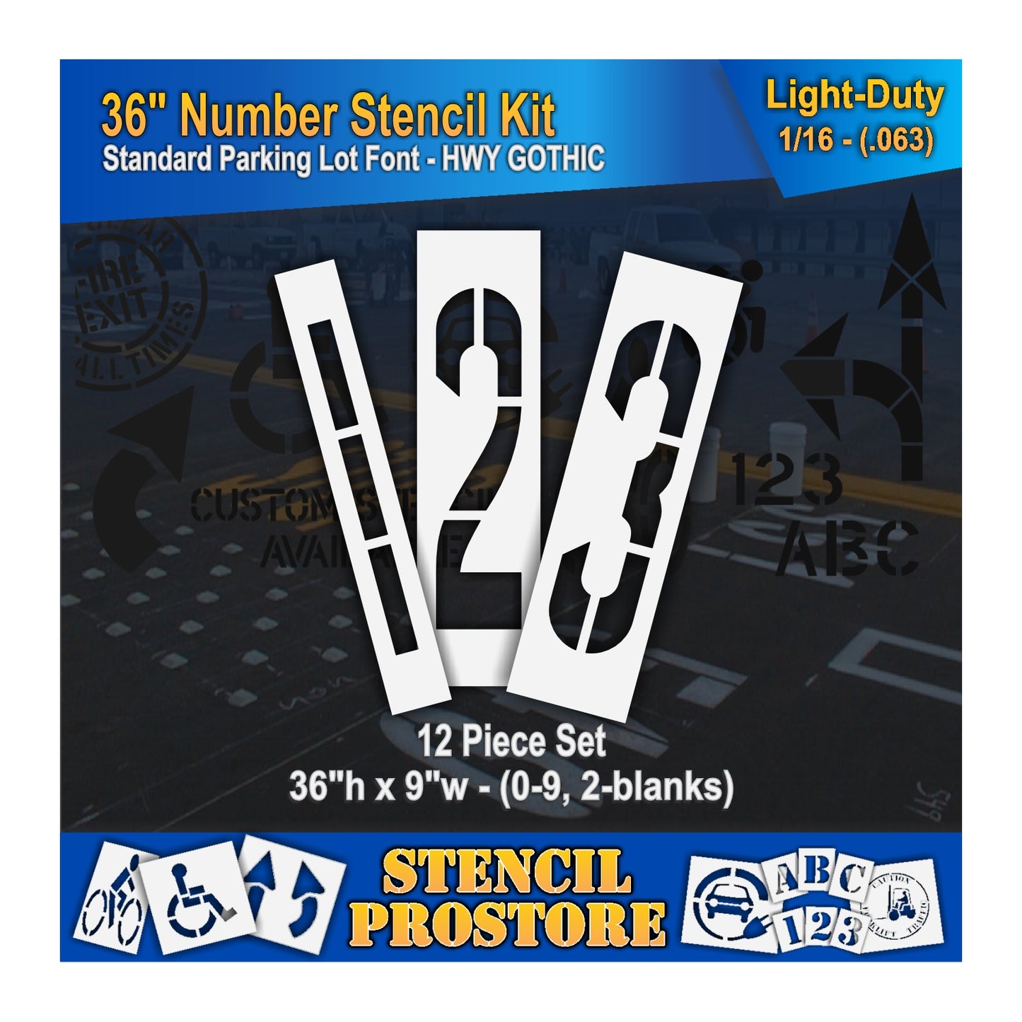 graphic image of 36" numbers 123 stencils. 0.063" material thickness