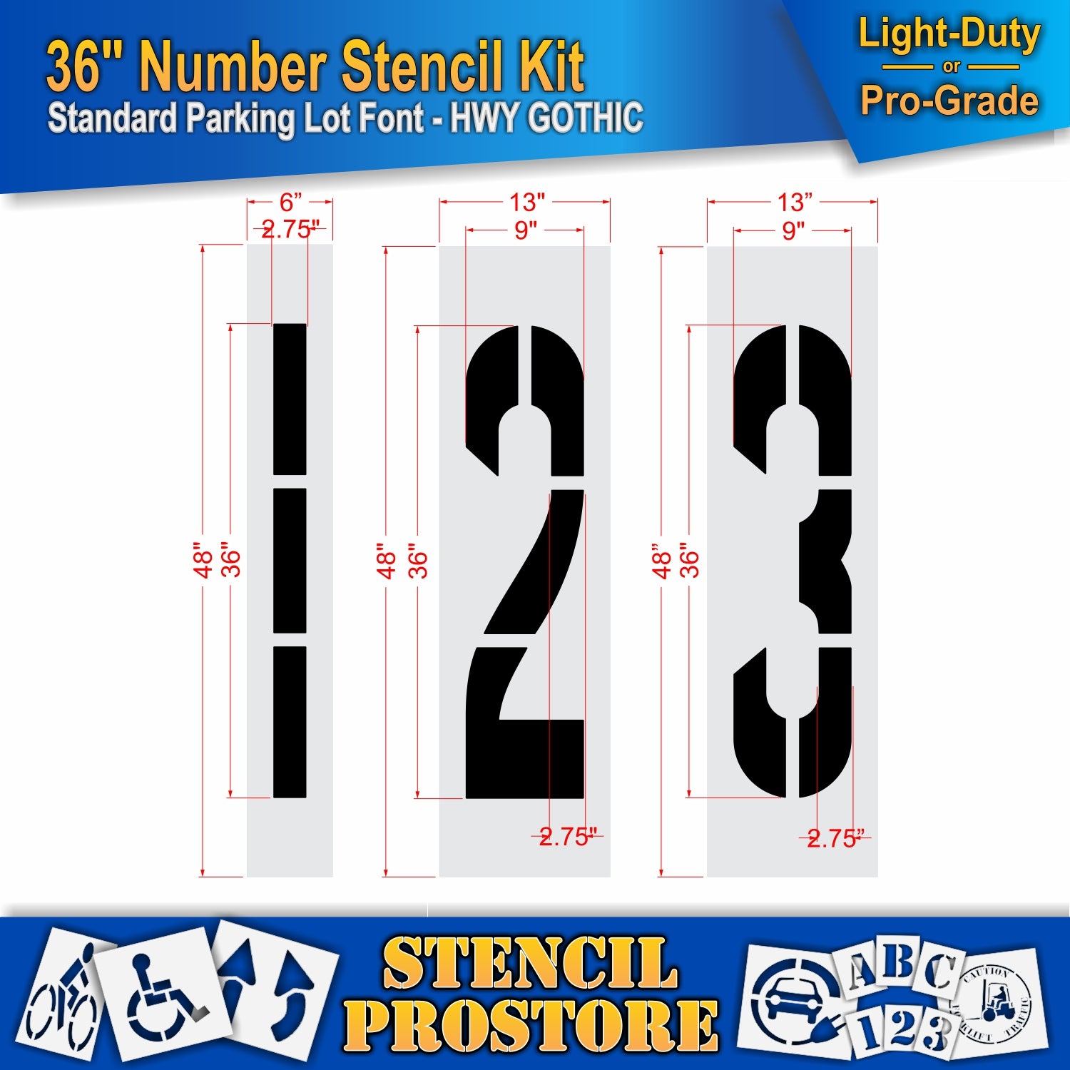 dimension image of 36" numbers 1 ,2 ,3 stencils