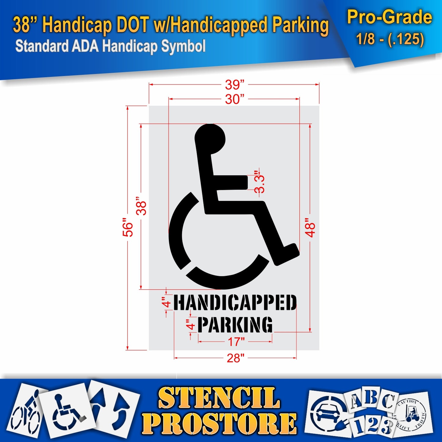 38 Inch Handicap with HANDICAPPED PARKING Pavement Stencil – ADA-Compliant Stencil for Parking Lots
