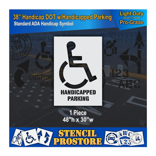 38 Inch Handicap with HANDICAPPED PARKING Pavement Stencil – ADA-Compliant Stencil for Parking Lots