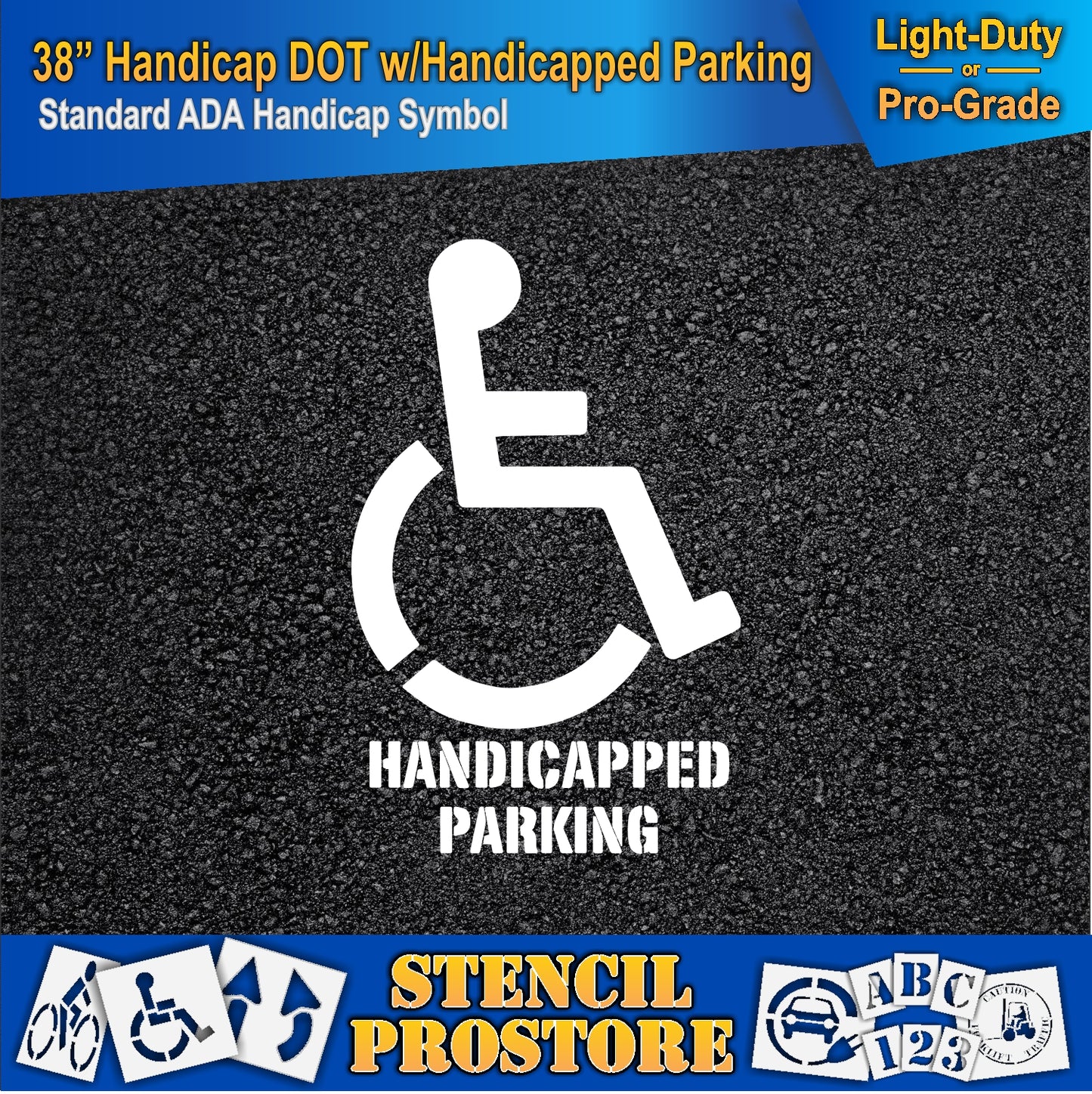 38 Inch Handicap with HANDICAPPED PARKING Pavement Stencil – ADA-Compliant Stencil for Parking Lots