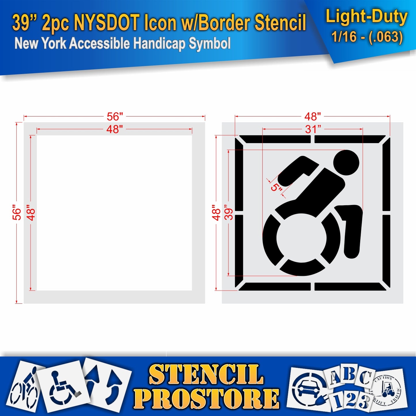 39 Inch 2pc NYSDOT Accessible Icon with Border and Background Pavement Stencil – ADA-Compliant Stencil for Parking Lots