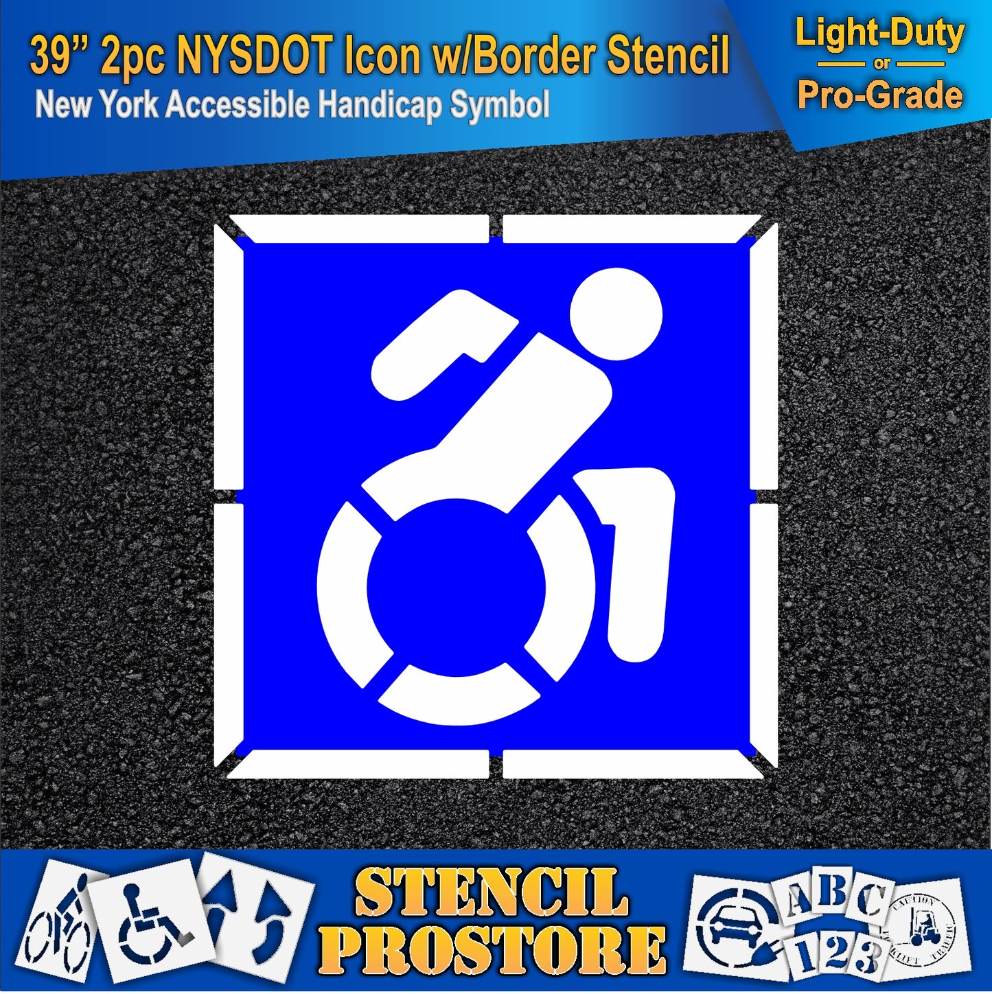 39 Inch 2pc NYSDOT Accessible Icon with Border and Background Pavement Stencil – ADA-Compliant Stencil for Parking Lots