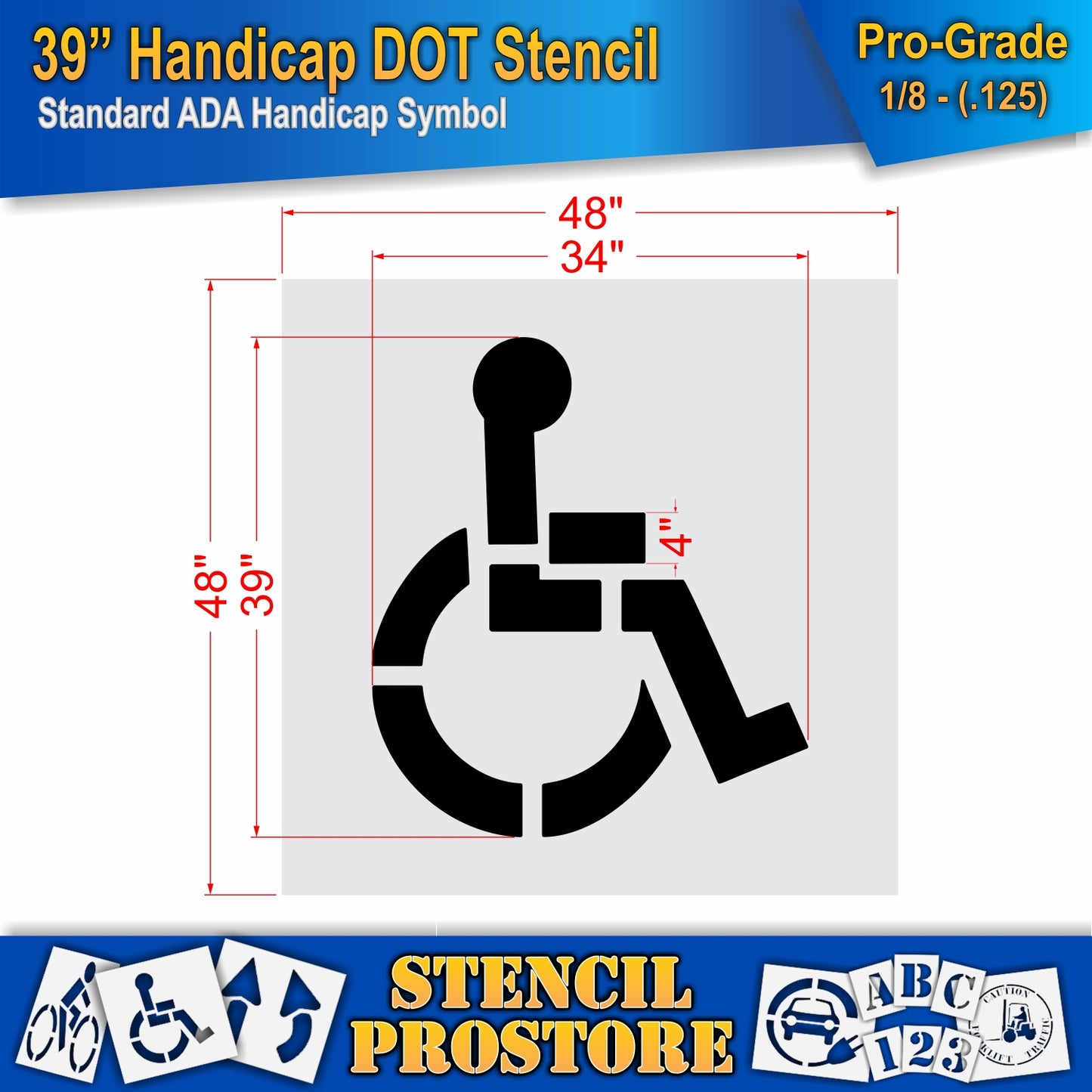 39 Inch Handicap Pavement Stencil – ADA-Compliant Stencil for Parking Lots