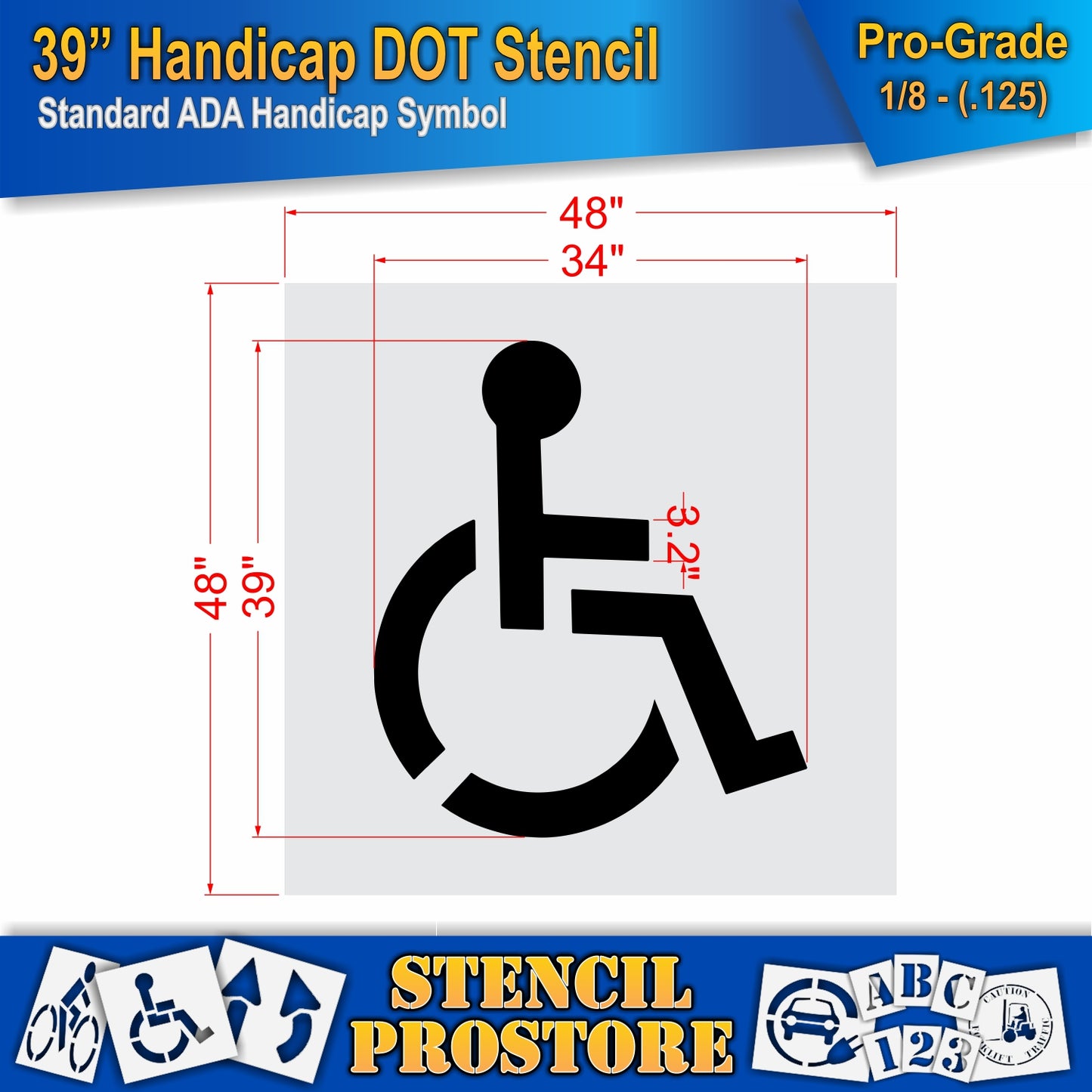39 Inch Handicap Pavement Stencil – ADA-Compliant Stencil for Parking Lots